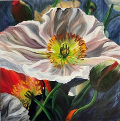 Tanzende Mohnblumen-originales realistisches Blumenstillleben Ölgemälde-zeitgenössische Kunst