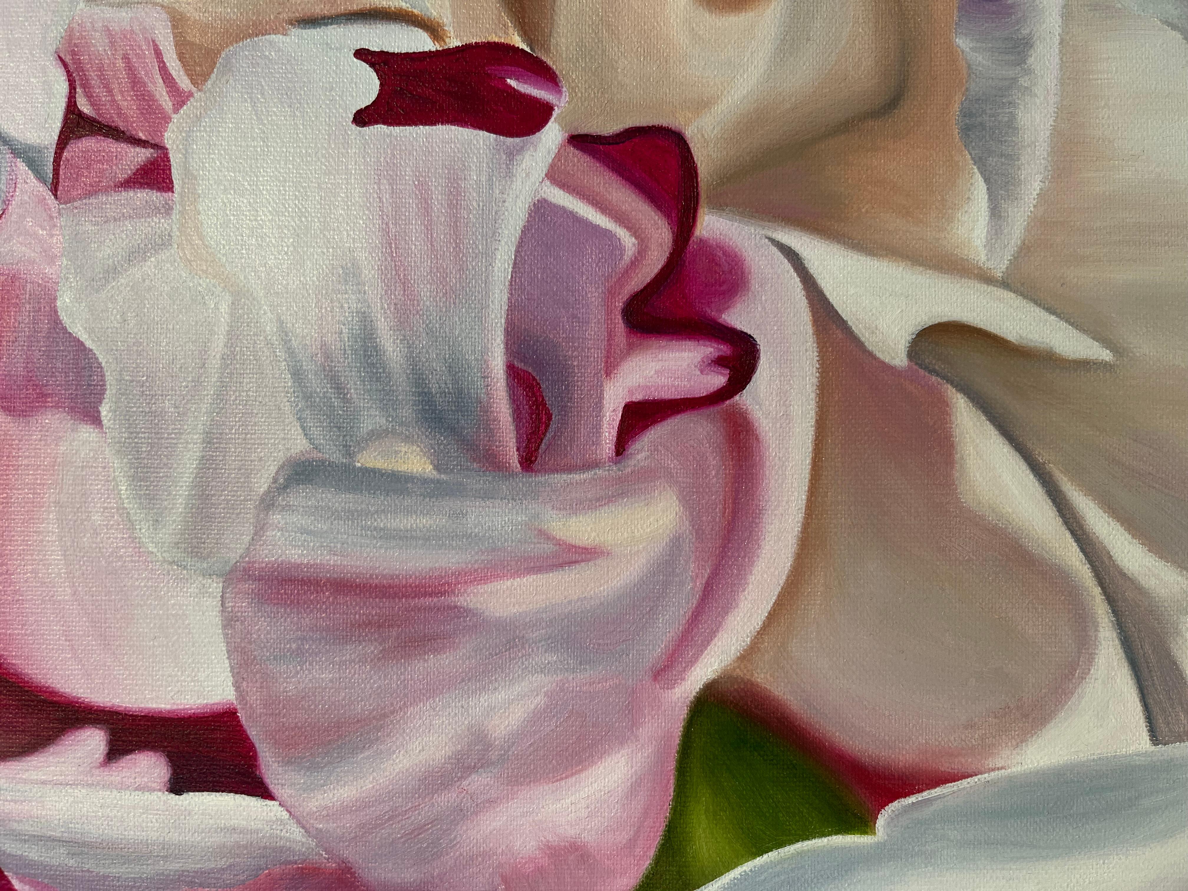 Dramatische Pfingstrose-originale realistische Blumenmalerei-Stillleben-zeitgenössische Kunst im Angebot 1