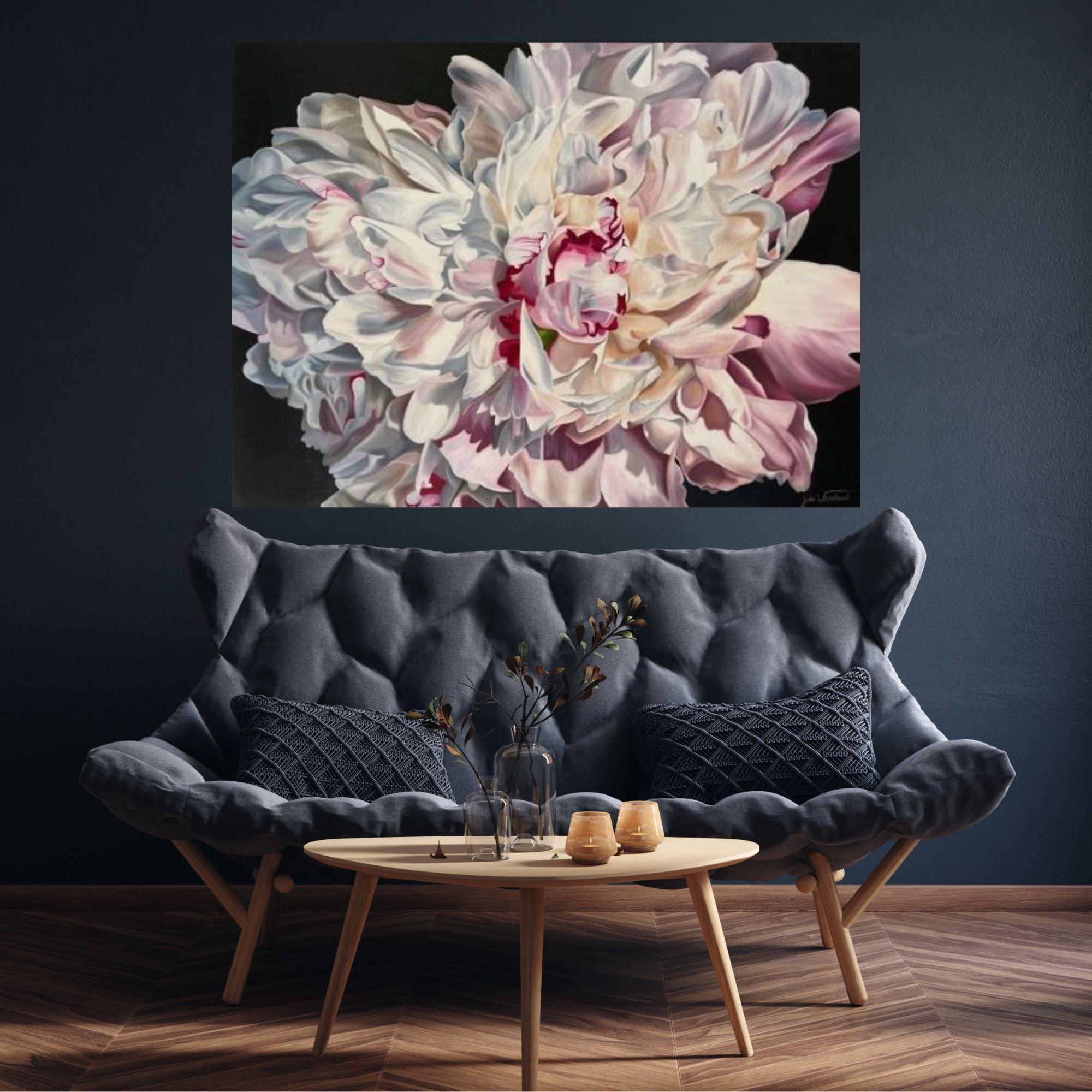Dramatische Pfingstrose-originale realistische Blumenmalerei-Stillleben-zeitgenössische Kunst im Angebot 2