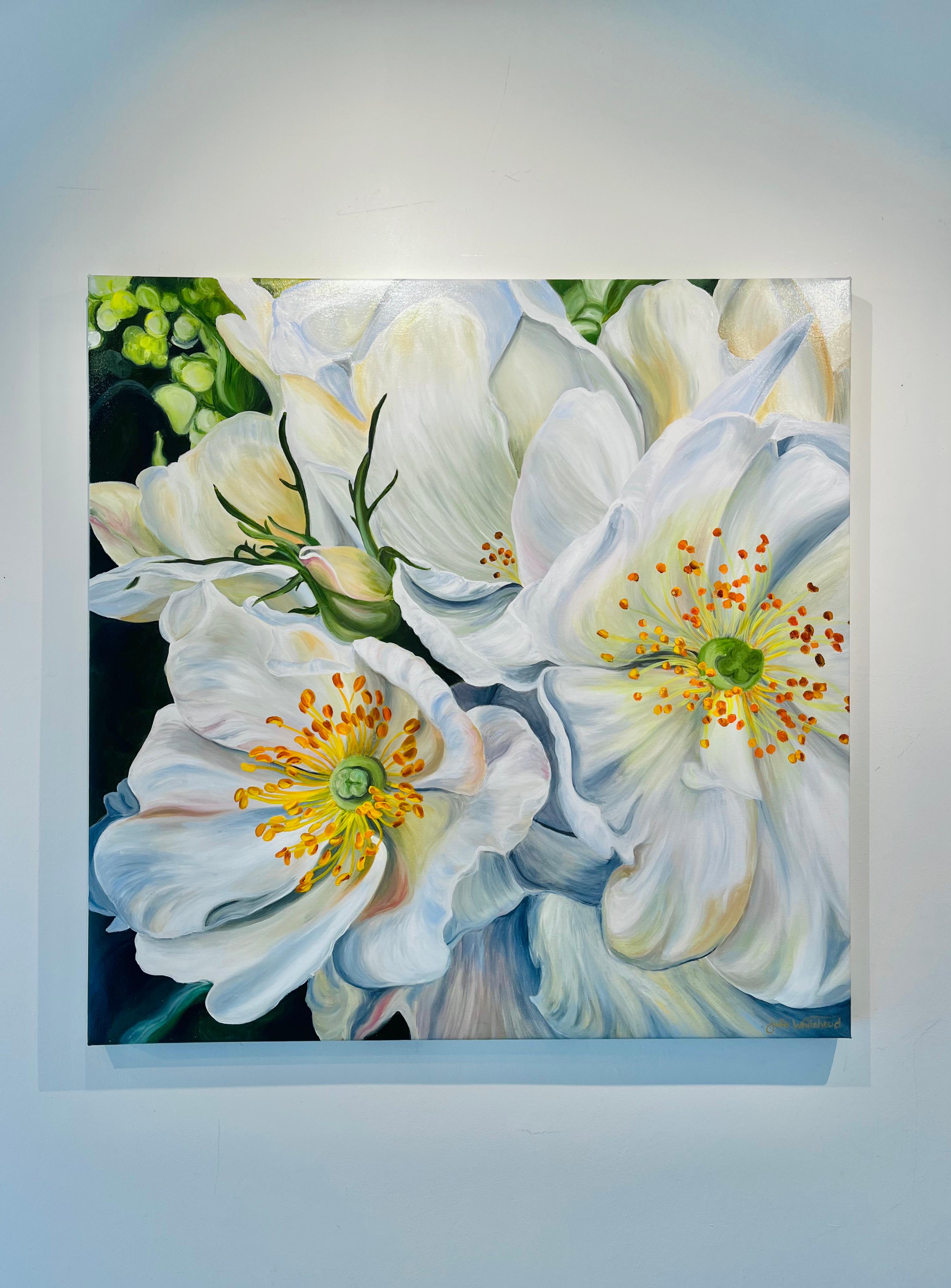 Luscious Cream Roses-original real still life floral painting-contemporary Art - Painting by julie whitehead