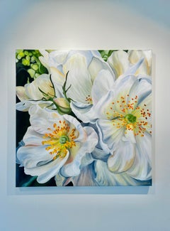 Luscious Cream Roses-original real still life floral painting-contemporary Art