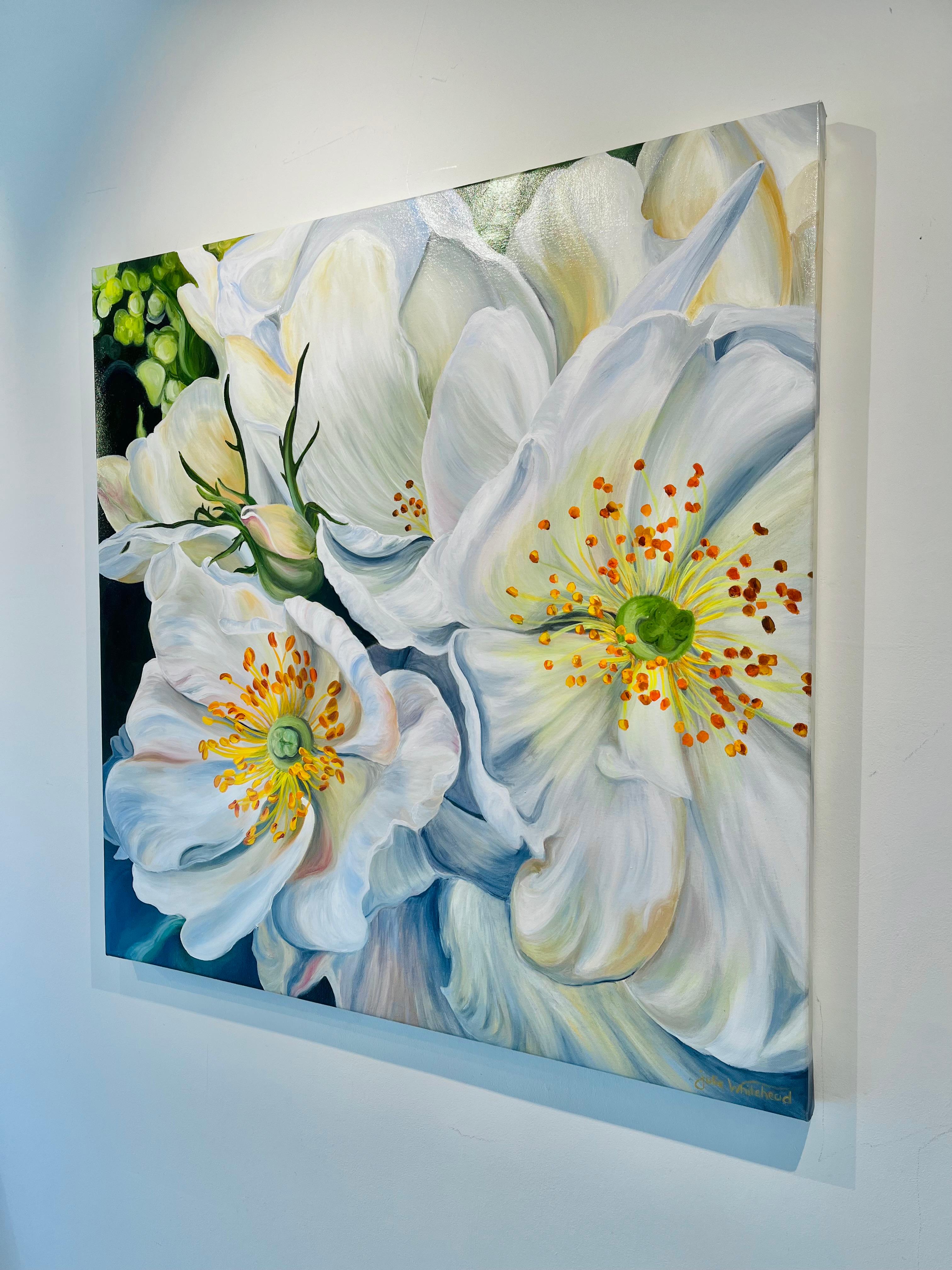 Luscious Cream Roses-original real still life floral painting-contemporary Art - Realist Painting by julie whitehead