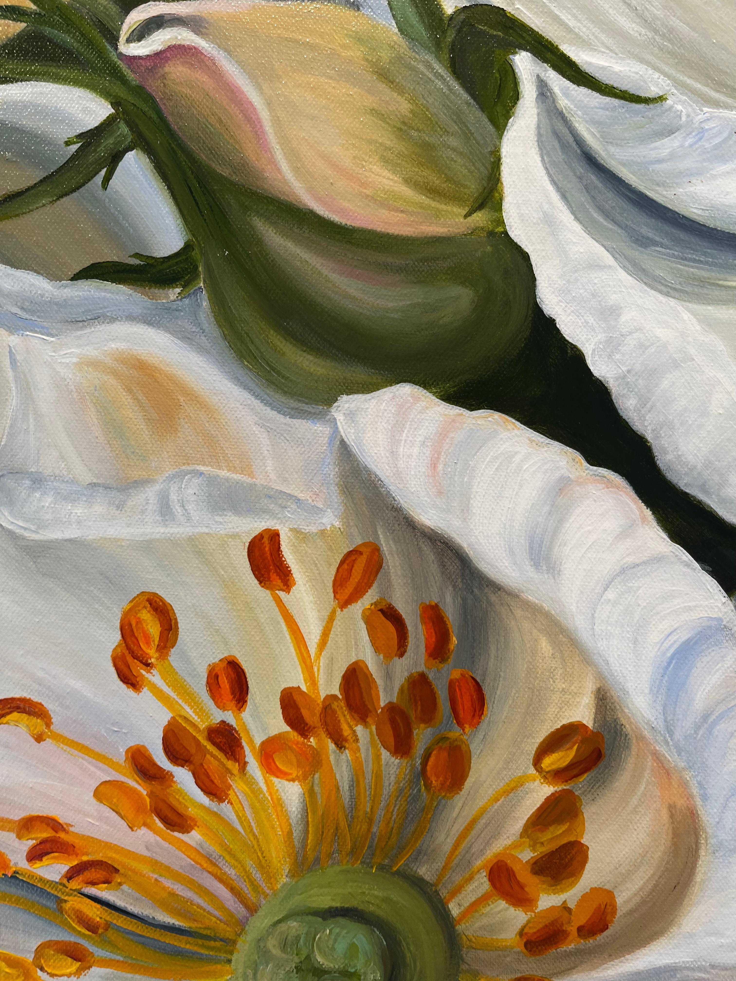 Luscious Cream Roses-original real still life floral painting-contemporary Art - Brown Still-Life Painting by julie whitehead