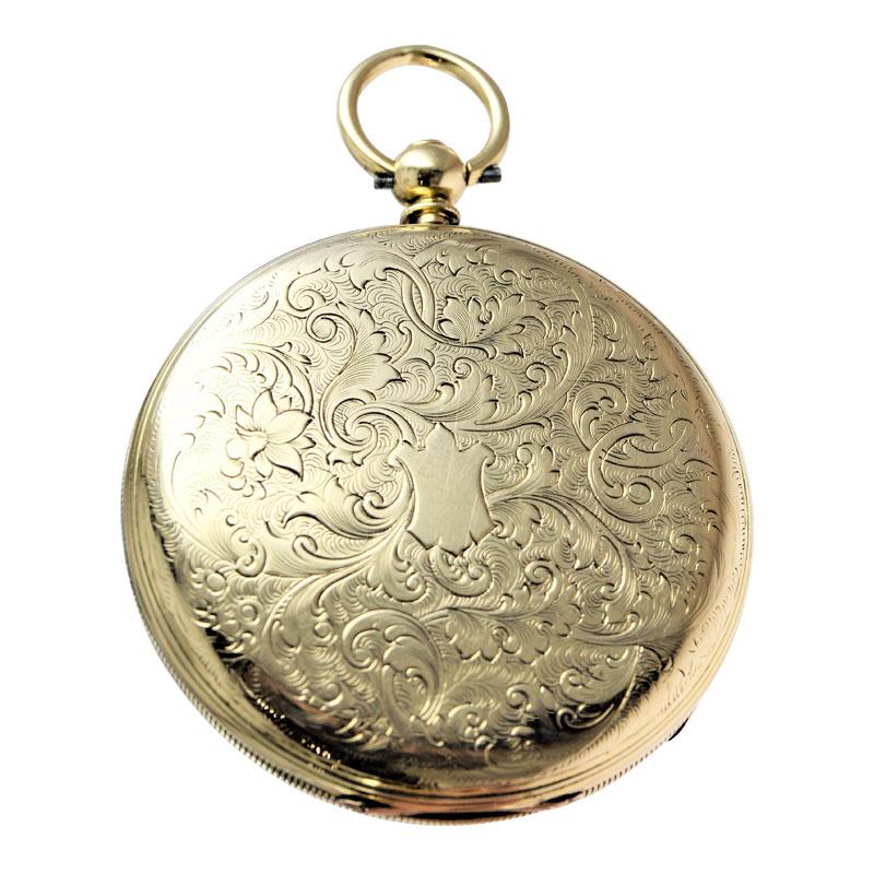 Baroque Julien 18 Karat Yellow Gold Keywinding Pocket Watch, circa 1840s For Sale