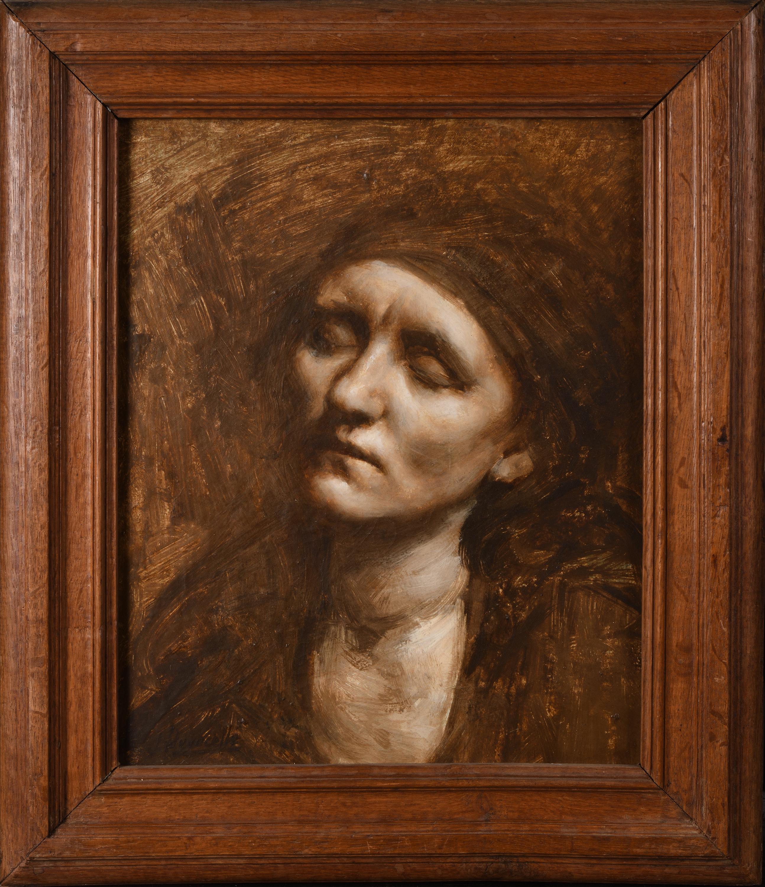 Frau mit geschlossenen Augen – Painting von Julien-adolphe Duvocelle