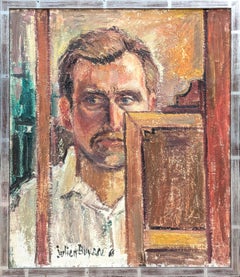 "Portrait of the Artist" Early Realistic Neutral Toned Figurative Painting