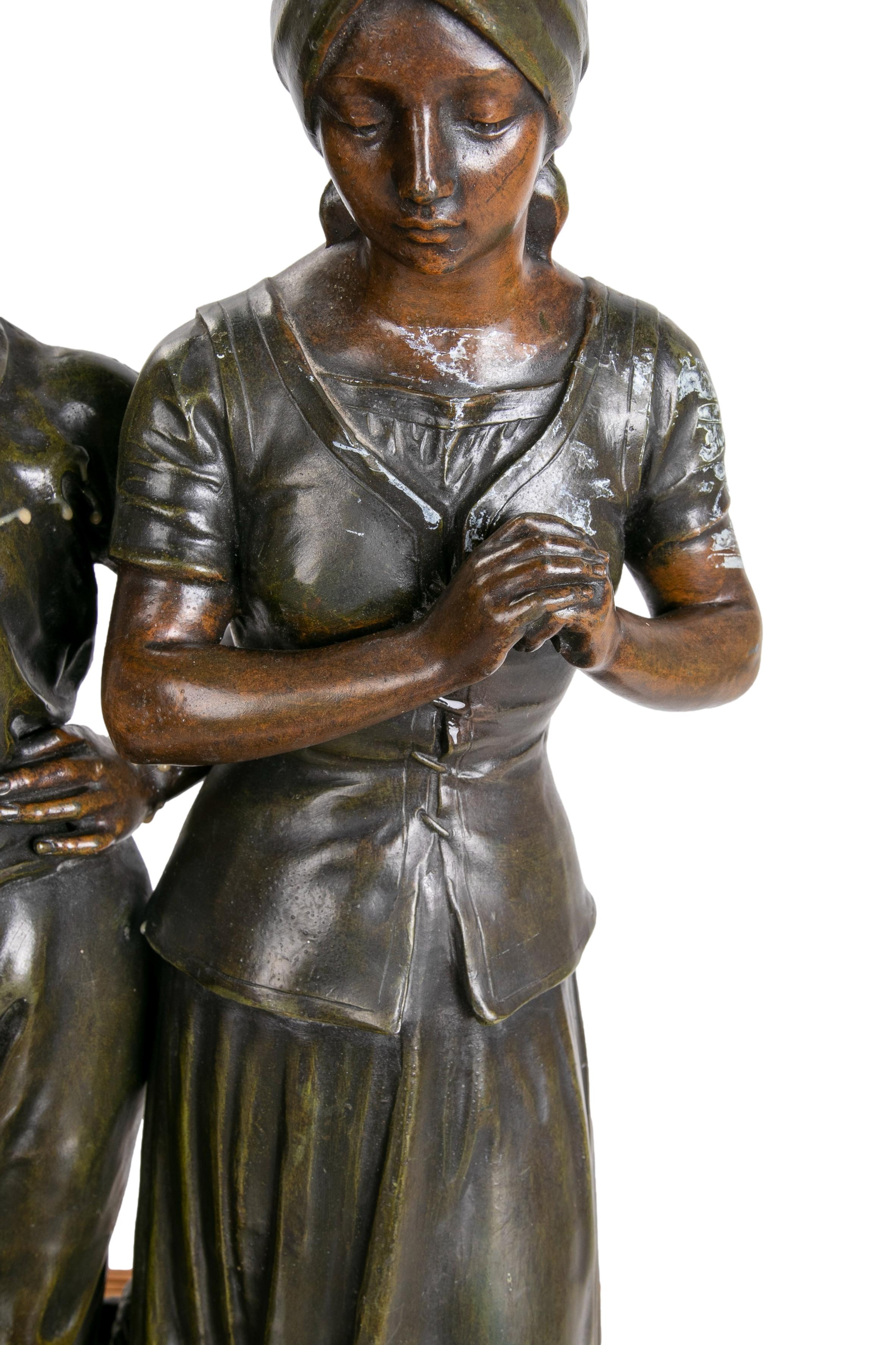 Julien Caussé, ca 1890 Bronze Figure Sculpture of a Farming Couple For Sale 7