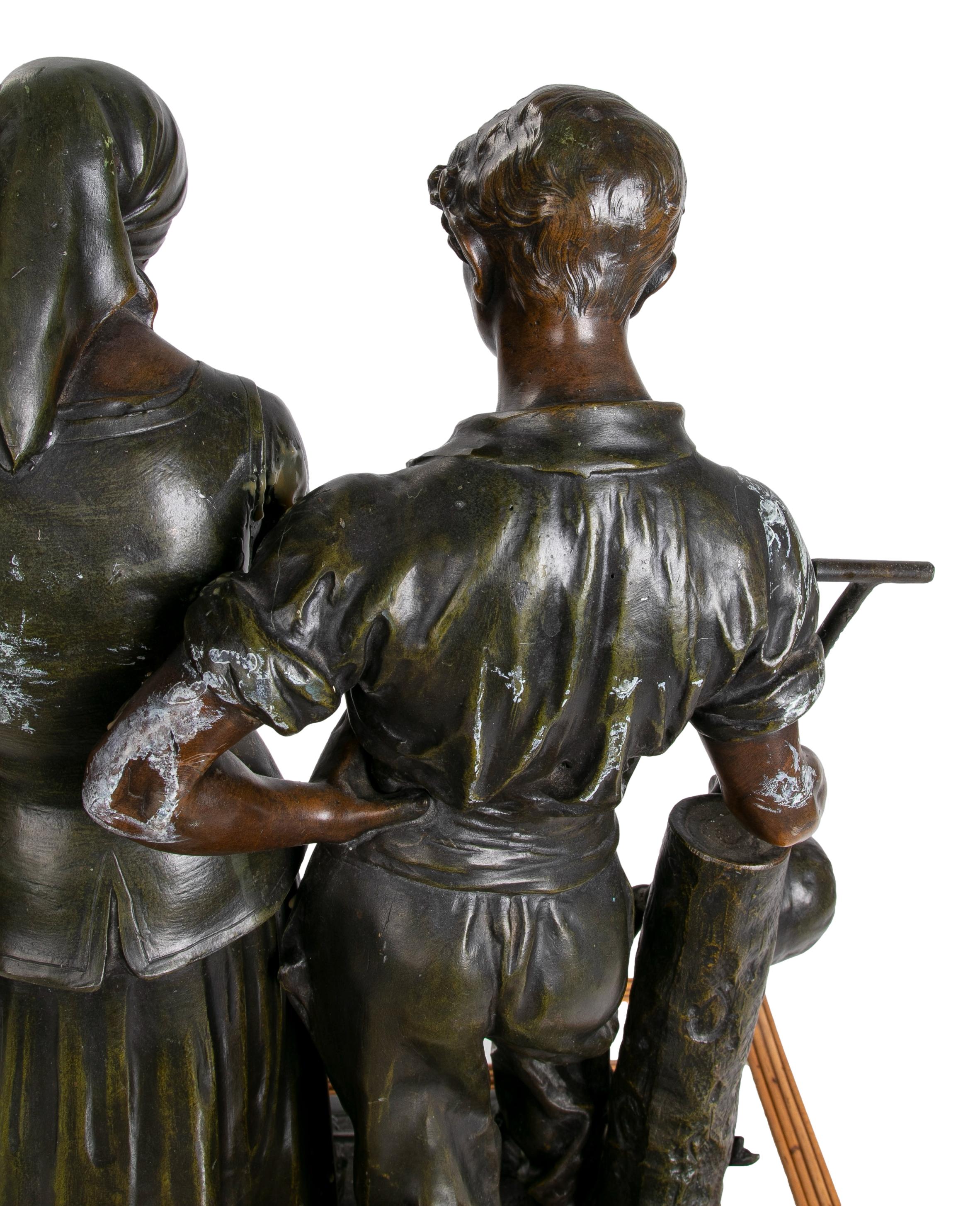 Julien Caussé, ca 1890 Bronze Figure Sculpture of a Farming Couple For Sale 8