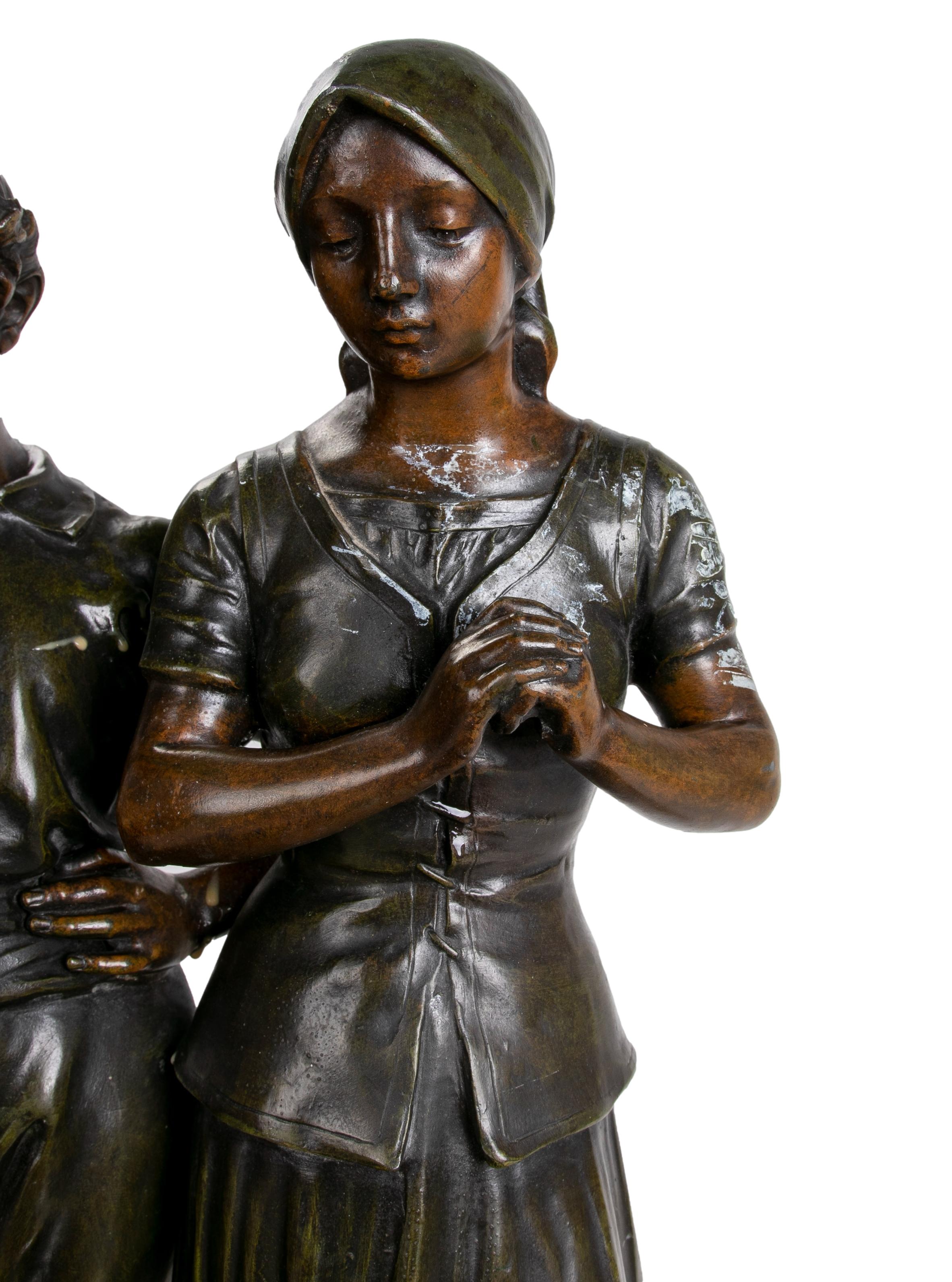 Julien Caussé, ca 1890 Bronze Figure Sculpture of a Farming Couple For Sale 2