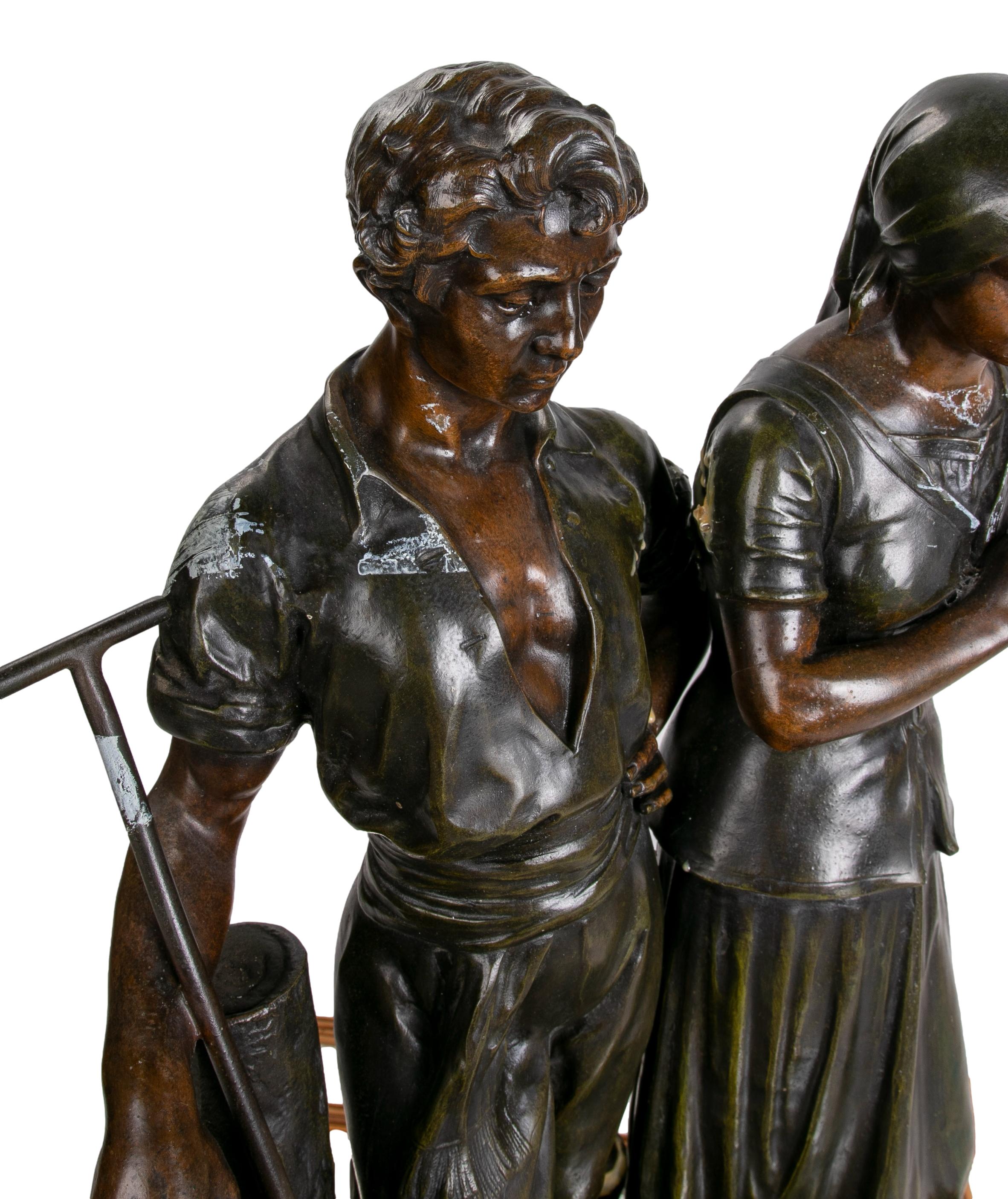 Julien Caussé, ca 1890 Bronze Figure Sculpture of a Farming Couple For Sale 4