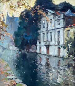 Julien Celos, Antwerp 1884 – 1953, Belgian Painter, 'A Canal View of Bruges'