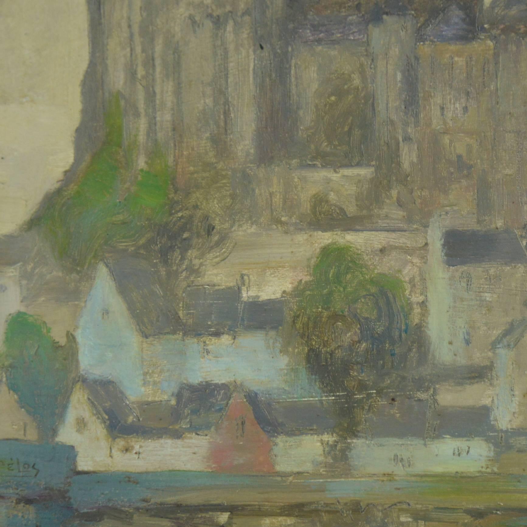 Early 20th Century Julien Célos Painting, Saint Michael's Mount View, Belgian School