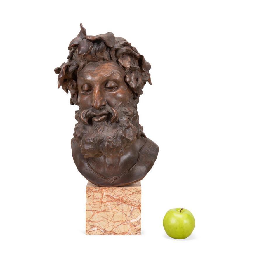 Julien Dillens, Terracotta Bust Of 'Bacchus, 1881. For Sale 2