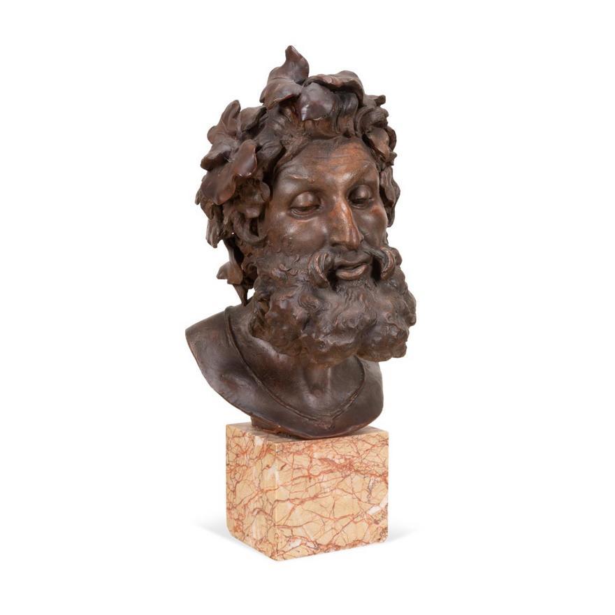 Julien Dillens, Terracotta Bust Of 'Bacchus, 1881. For Sale 3