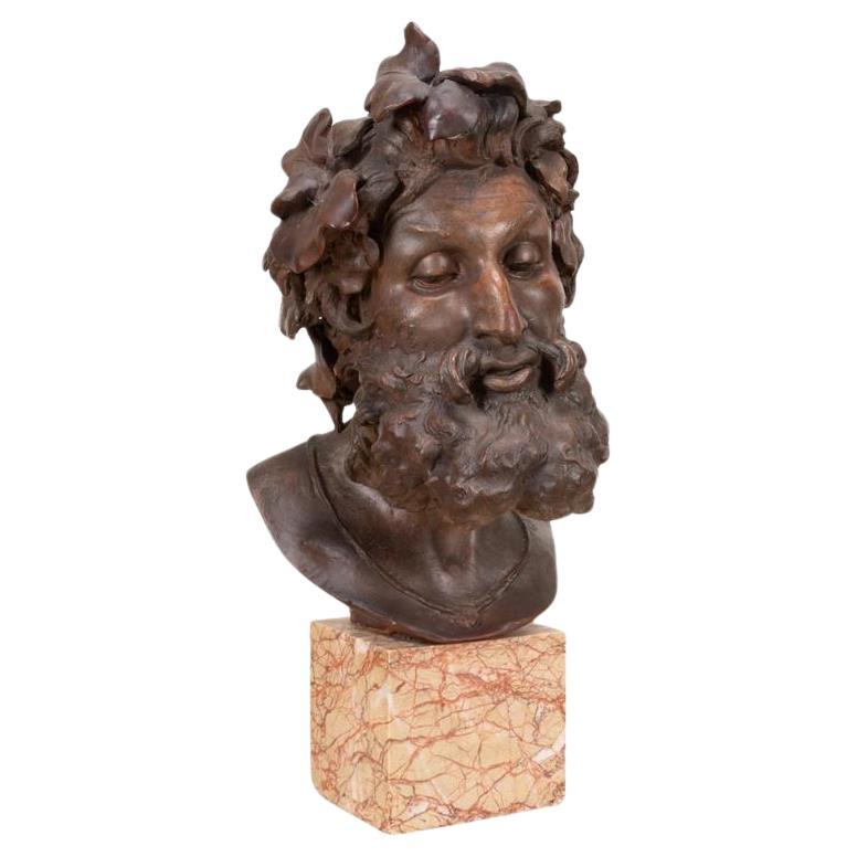 Julien Dillens, Terracotta Bust Of 'Bacchus, 1881. For Sale