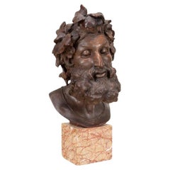 Antique Julien Dillens, Terracotta Bust Of 'Bacchus, 1881.