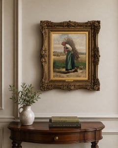 Campesina francesa que lleva una brocha JULIAN DUPRE pintura al óleo circa 1890