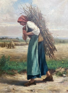 Campesina francesa que lleva una brocha JULIAN DUPRE pintura al óleo circa 1890