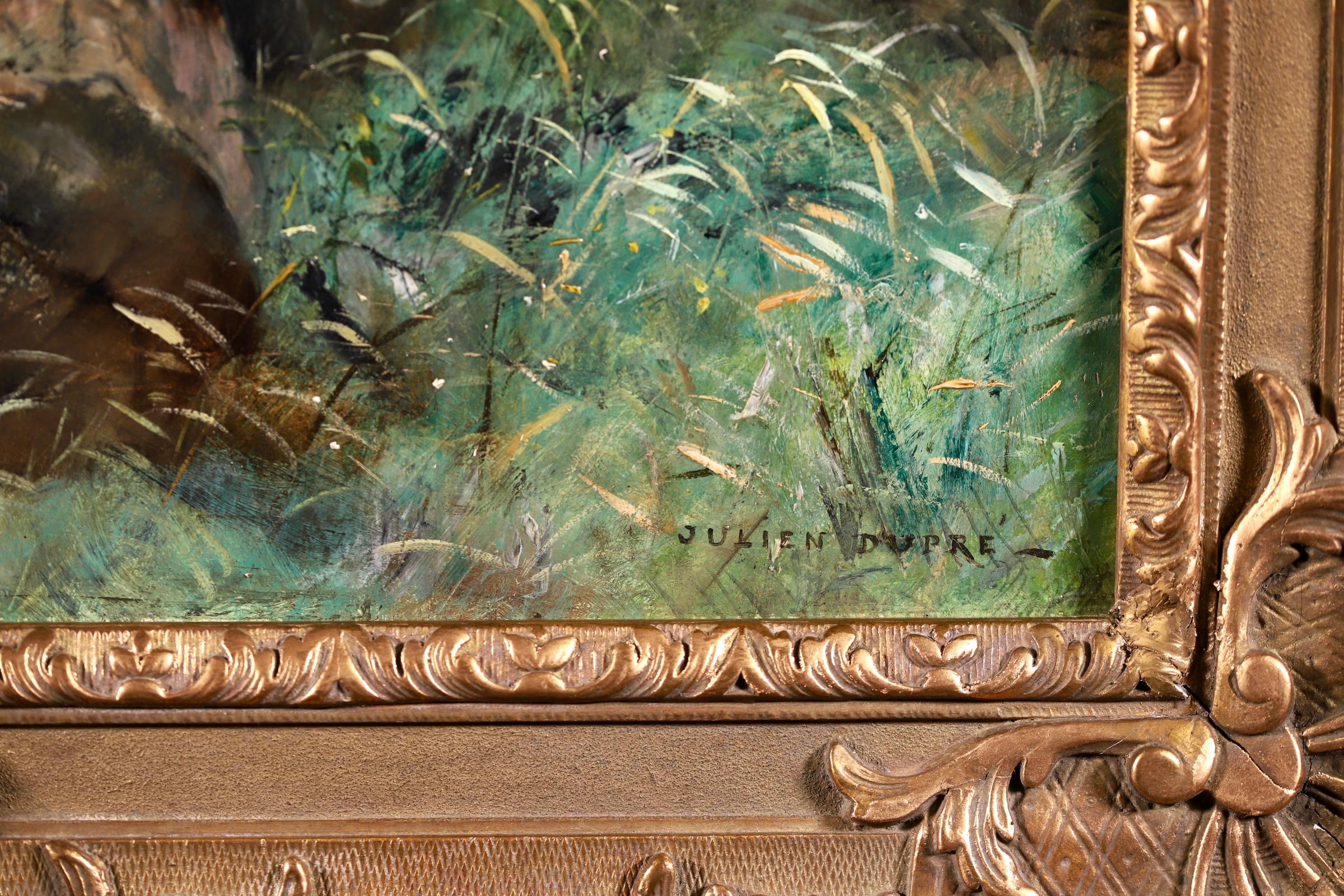 Gardeuse de Moutons - Impressionist Figure in Landscape Oil by Julien Dupre For Sale 11