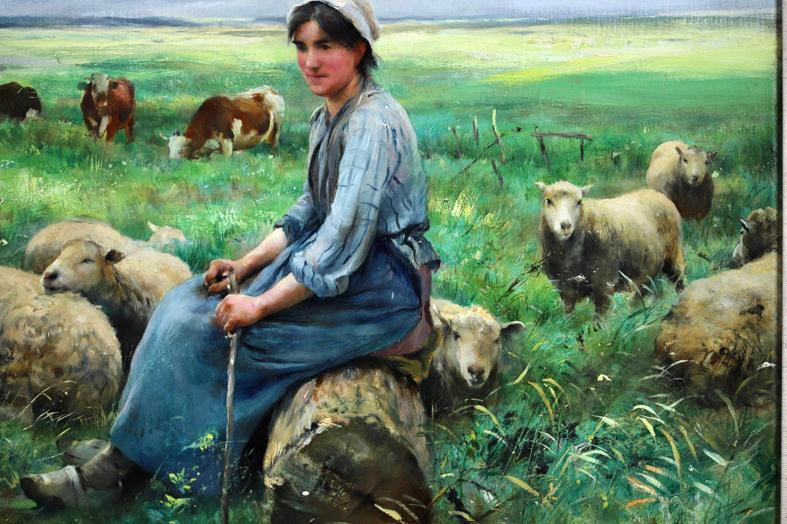Gardeuse de Moutons – Impressionistische Figur in Landschaft, Öl von Julien Dupre im Angebot 5