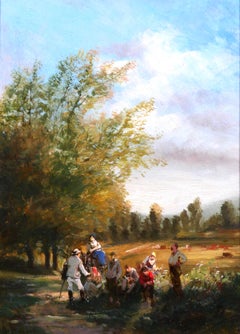 Landscape, artist discussing with peasants during his walk
