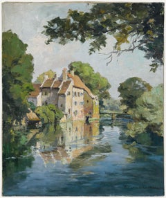 Julien Lacaze (1886-1971) - Óleo de mediados del siglo XX, El molino de agua en verano