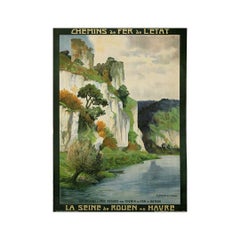 1911 cartel de viaje original de Julien Lacaze - La Seine de Rouen au Havre