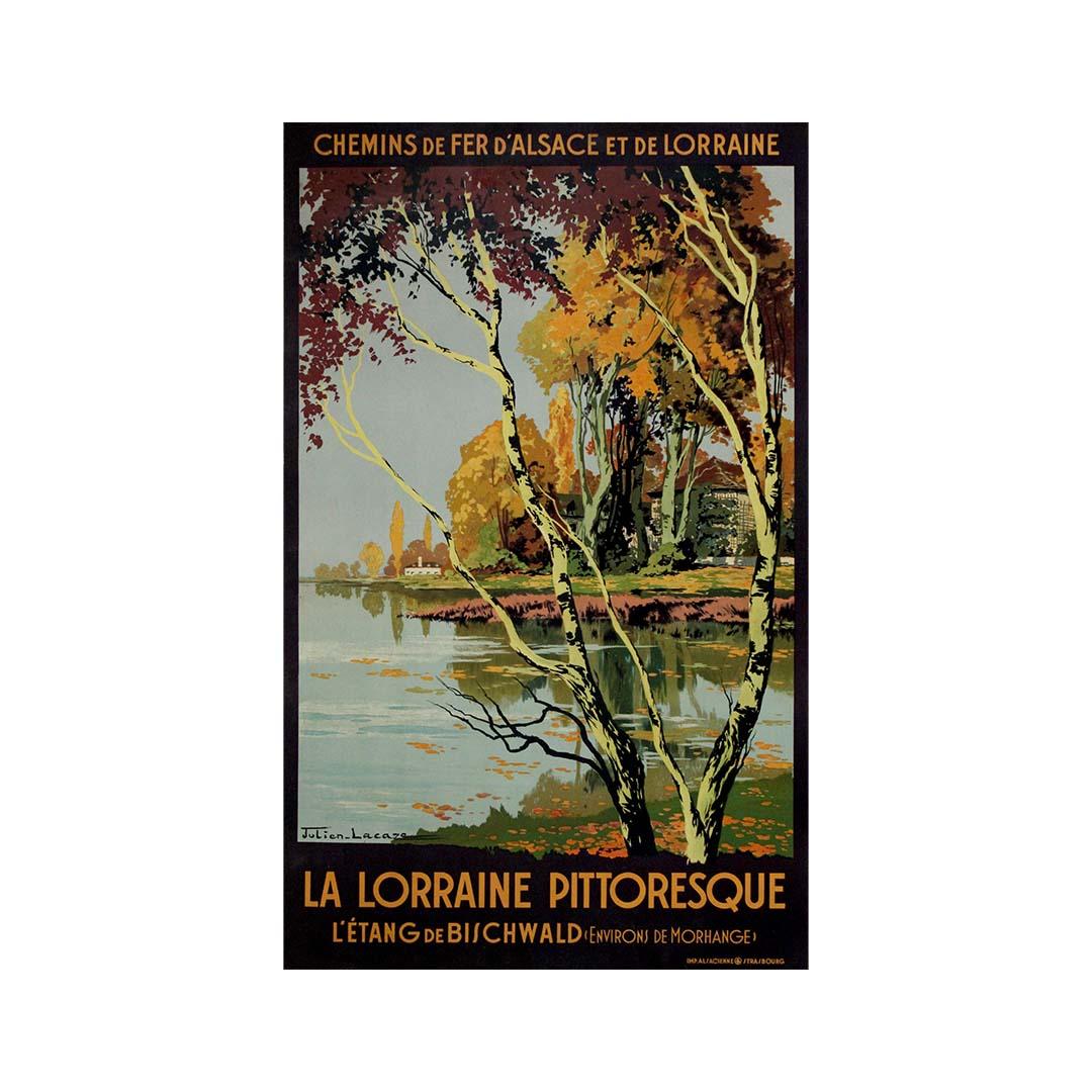 1920 original poster Julien Lacaze La Lorraine pittoresque L'Étang de Bischwald For Sale 1