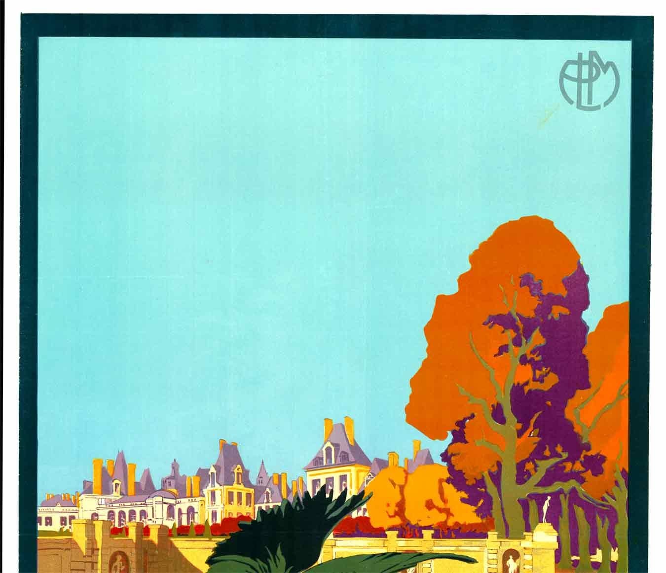 Poster di viaggio francese d'epoca originale di Fontainebleau Avon 1930 su supporto di lino - Print di Julien Lacaze