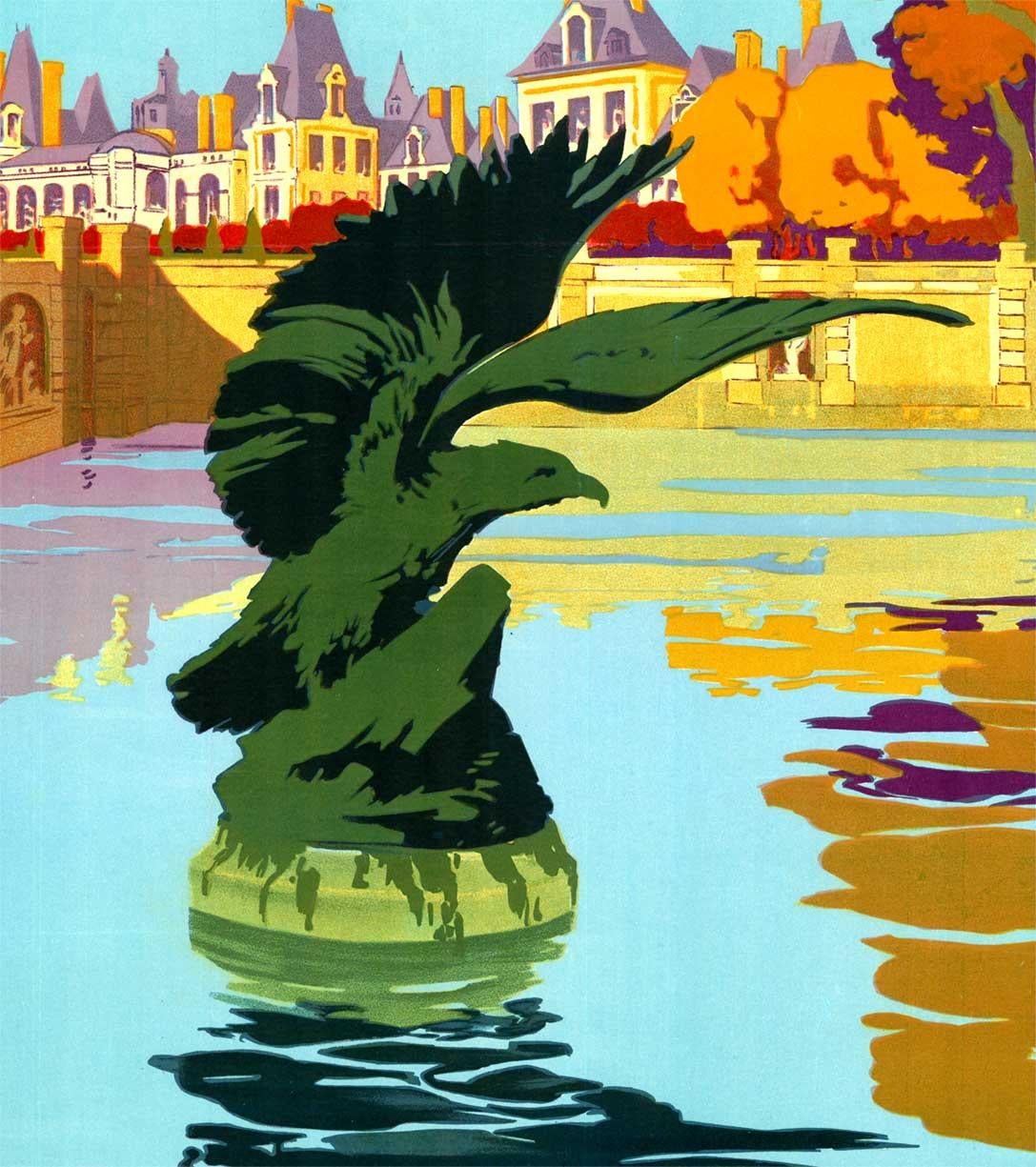 Poster di viaggio francese d'epoca originale di Fontainebleau Avon 1930 su supporto di lino in vendita 2