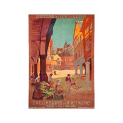 Poster originale di Julien Lacaze per le escursioni in Bretagna Dinan - Ferrovia