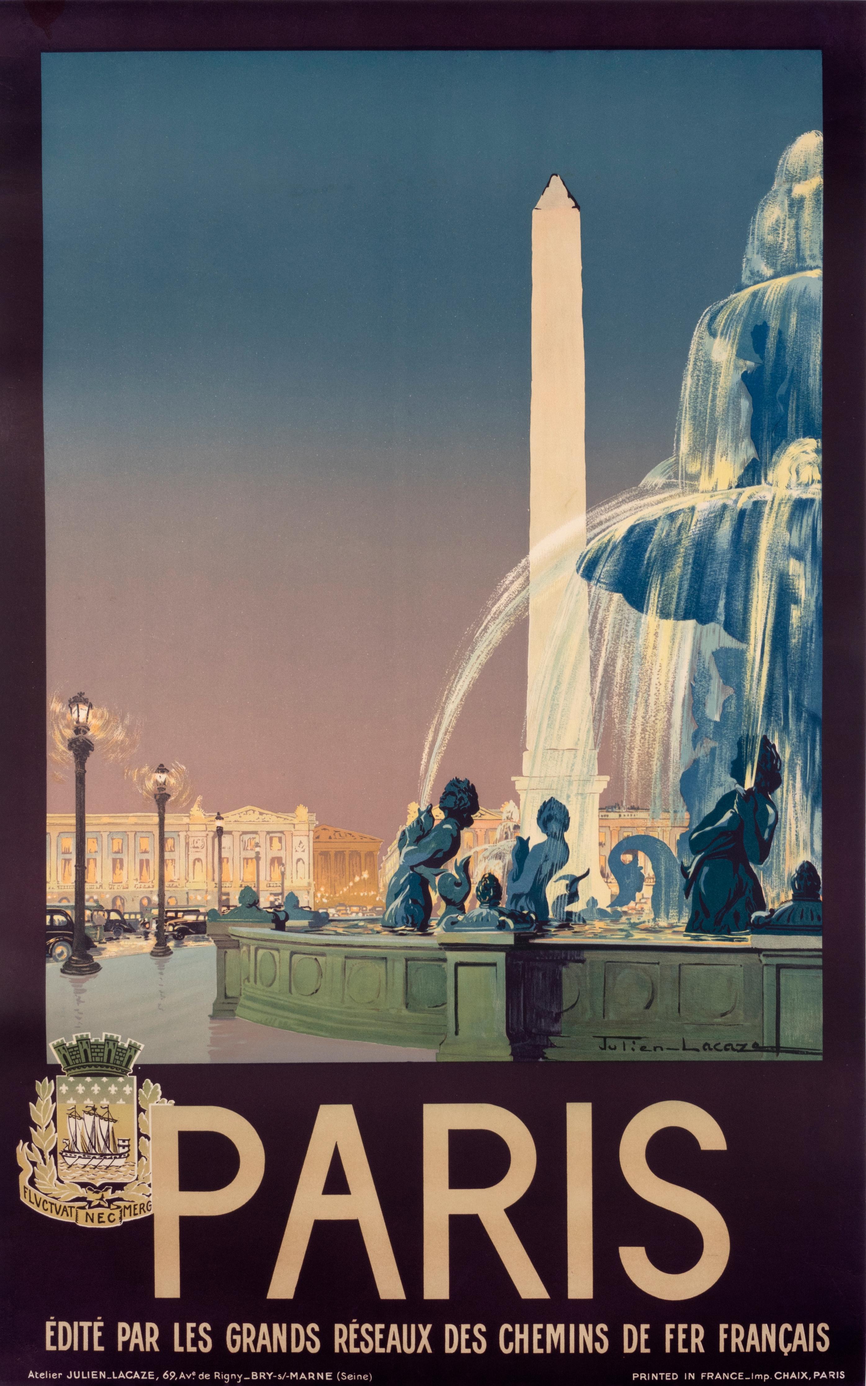 "Paris - Chemins de Fer" Original 1930er Jahre Französisch Eisenbahn Reiseplakat – Print von Julien Lacaze