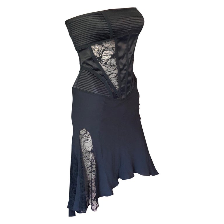 Julien Macdonald Asymmetrical Sheer Lace Panels Black Dress For Sale