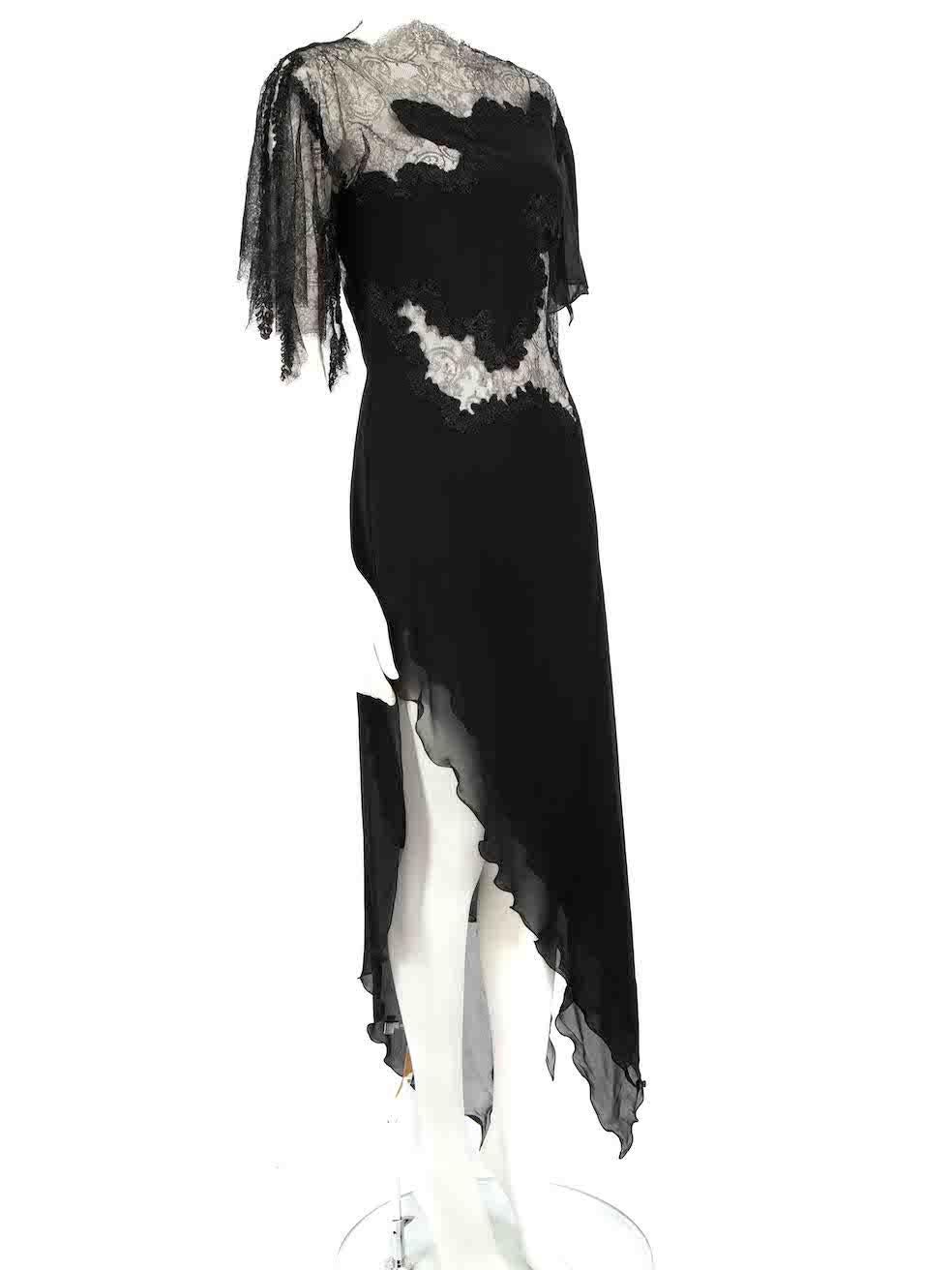CONDITION is Very good. Hardly any visible wear to dress is evident on this used Julien Macdonald designer resale item.
 
 
 
 Details
 
 
 AW 2002 
 
 Vintage
 
 Black
 
 Silk
 
 Dress
 
 Lace panel with metallic
 
 See through
 
 Short sleeves
 
