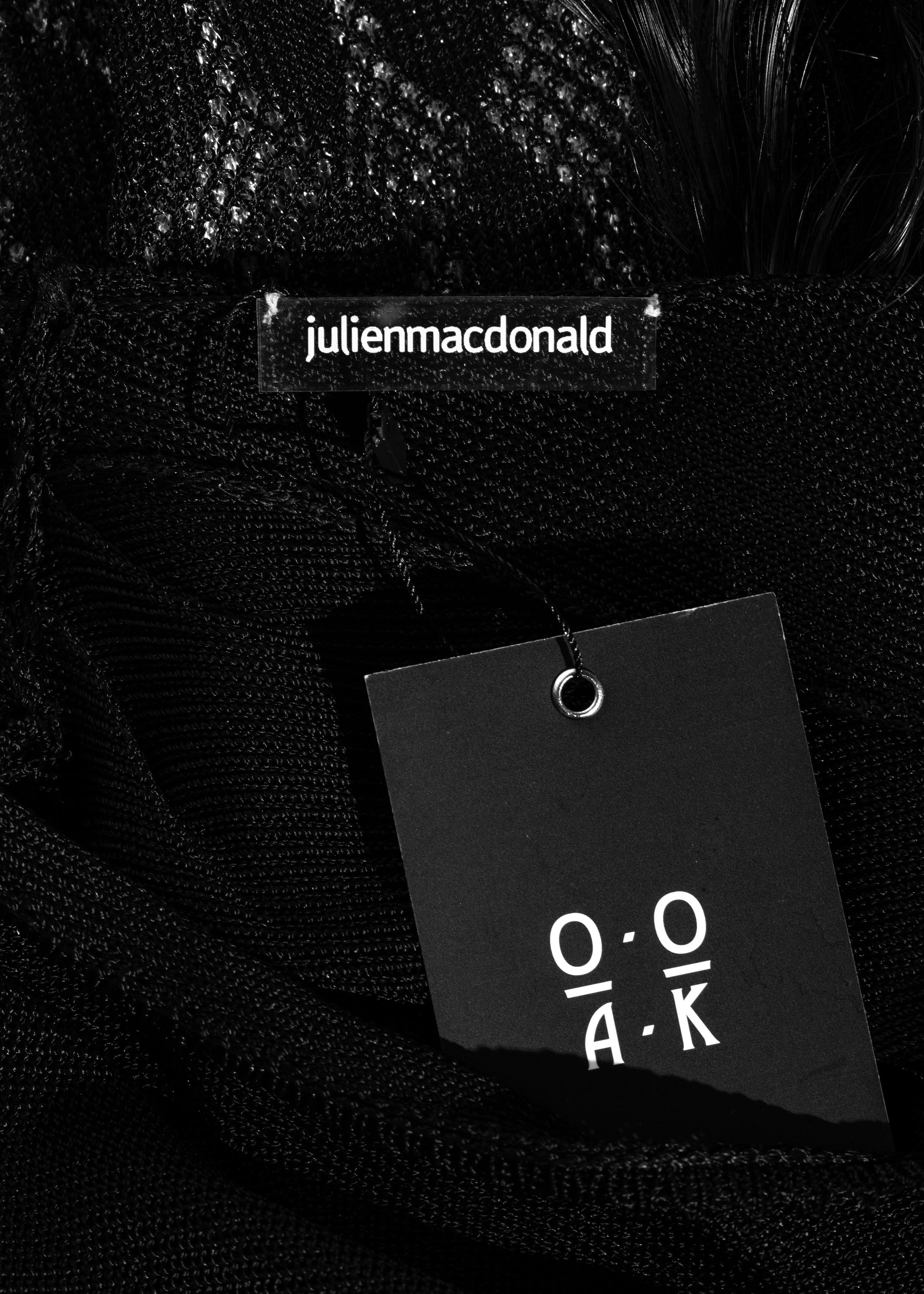 Julien Macdonald black acetate bias cut evening dress with feather trim, fw 1998 For Sale 2