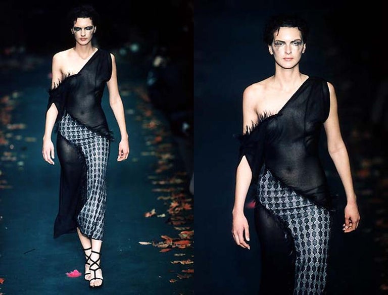 Julien Macdonald black acetate bias cut evening dress with feather trim, fw  1998 For Sale at 1stDibs | julien macdonald chainmail dress, julien  macdonald black dress, julien macdonald evening dresses