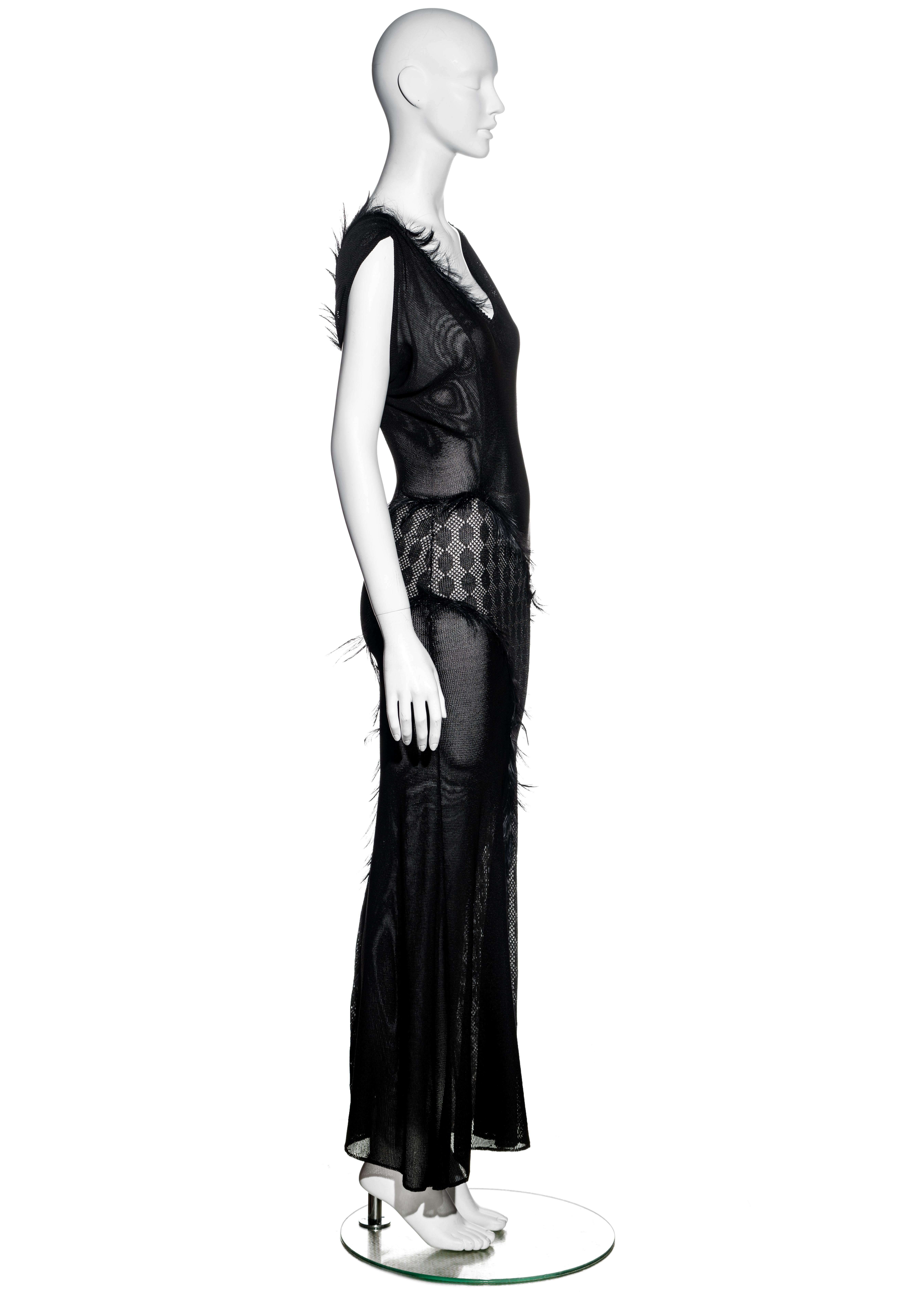 Julien Macdonald black acetate bias cut evening dress with feather trim, fw 1998 In Excellent Condition For Sale In London, GB