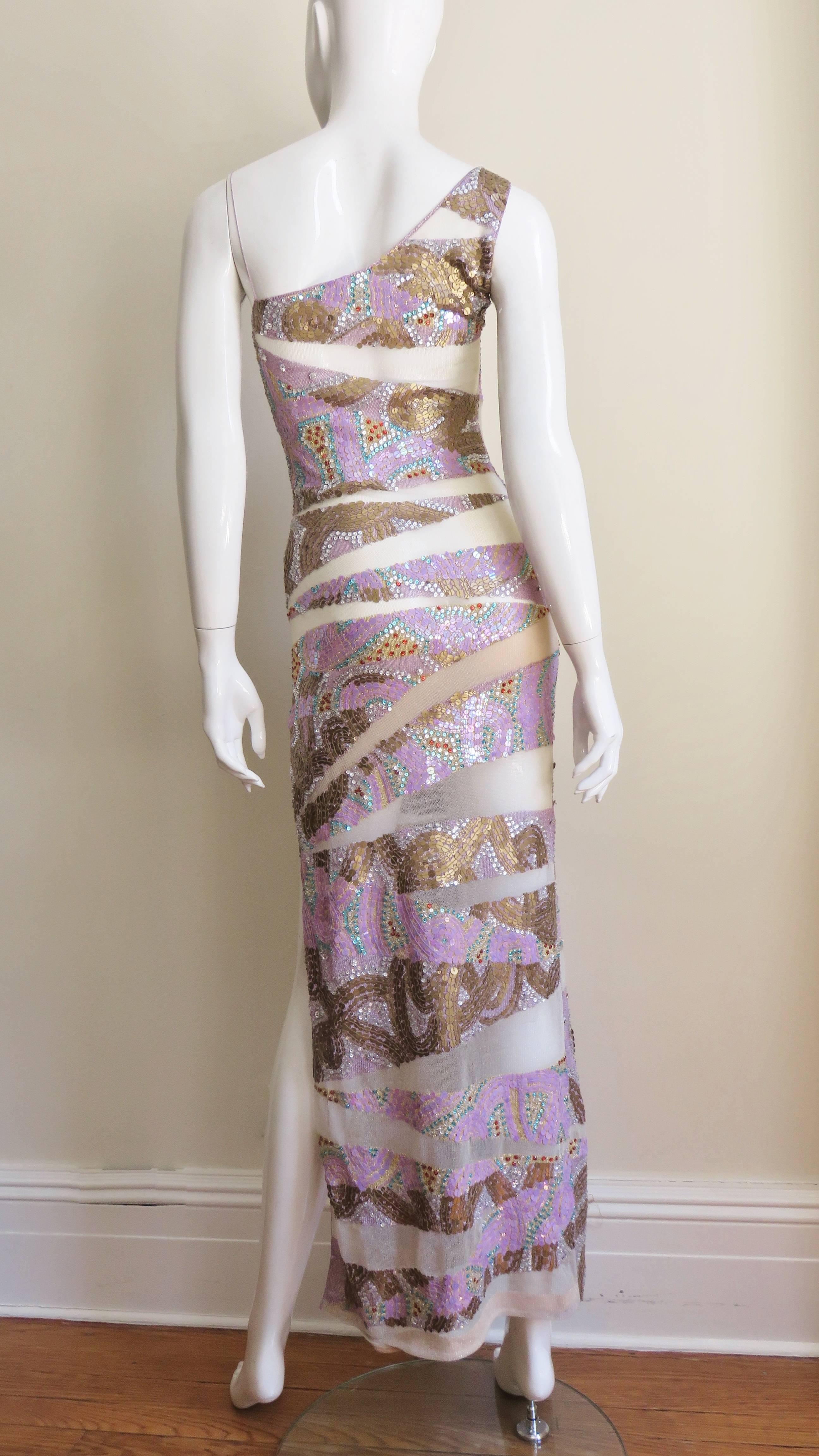 Julien Macdonald Beaded Gown with Mesh Panels For Sale 3