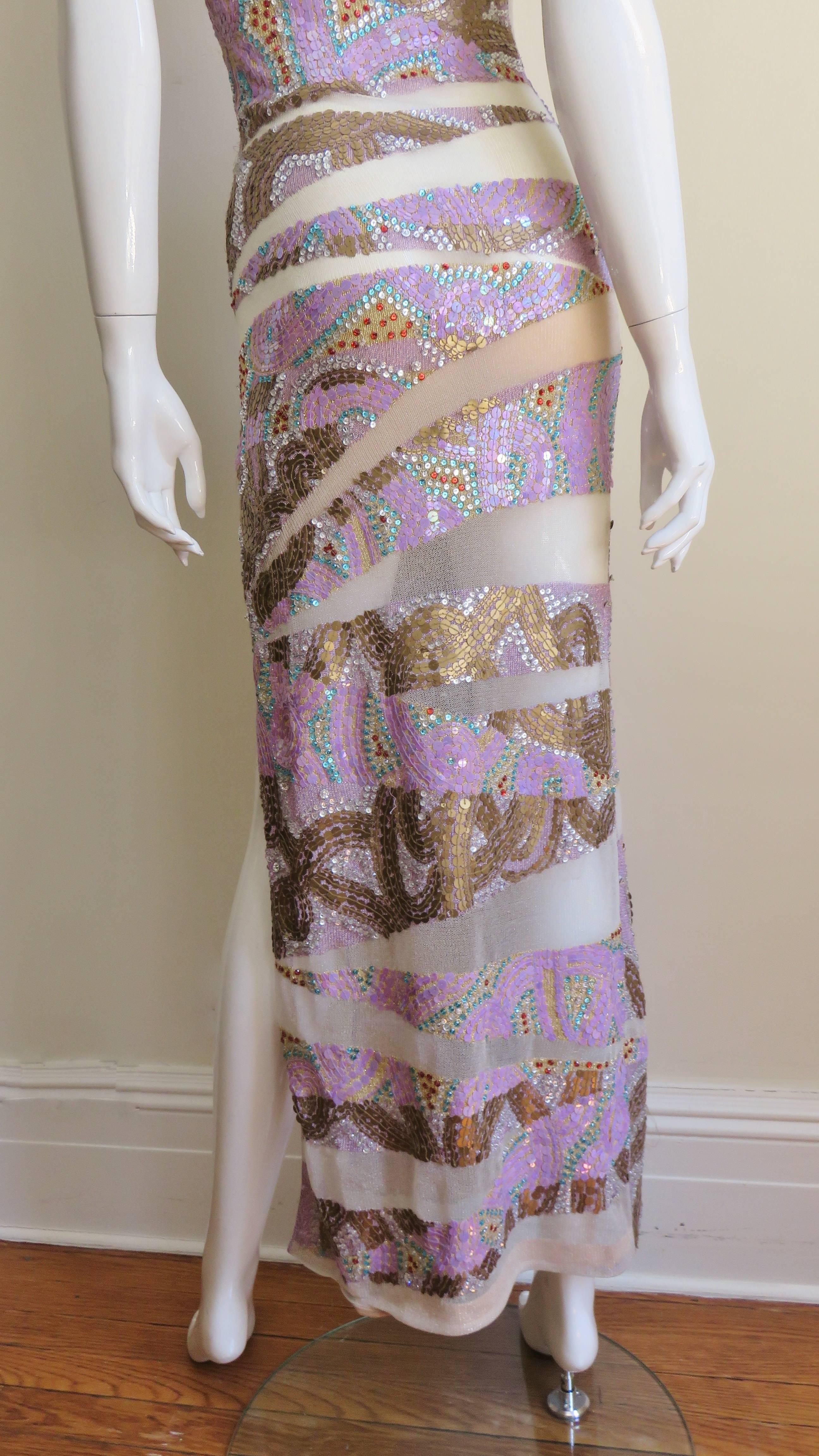 Julien Macdonald Beaded Gown with Mesh Panels For Sale 2