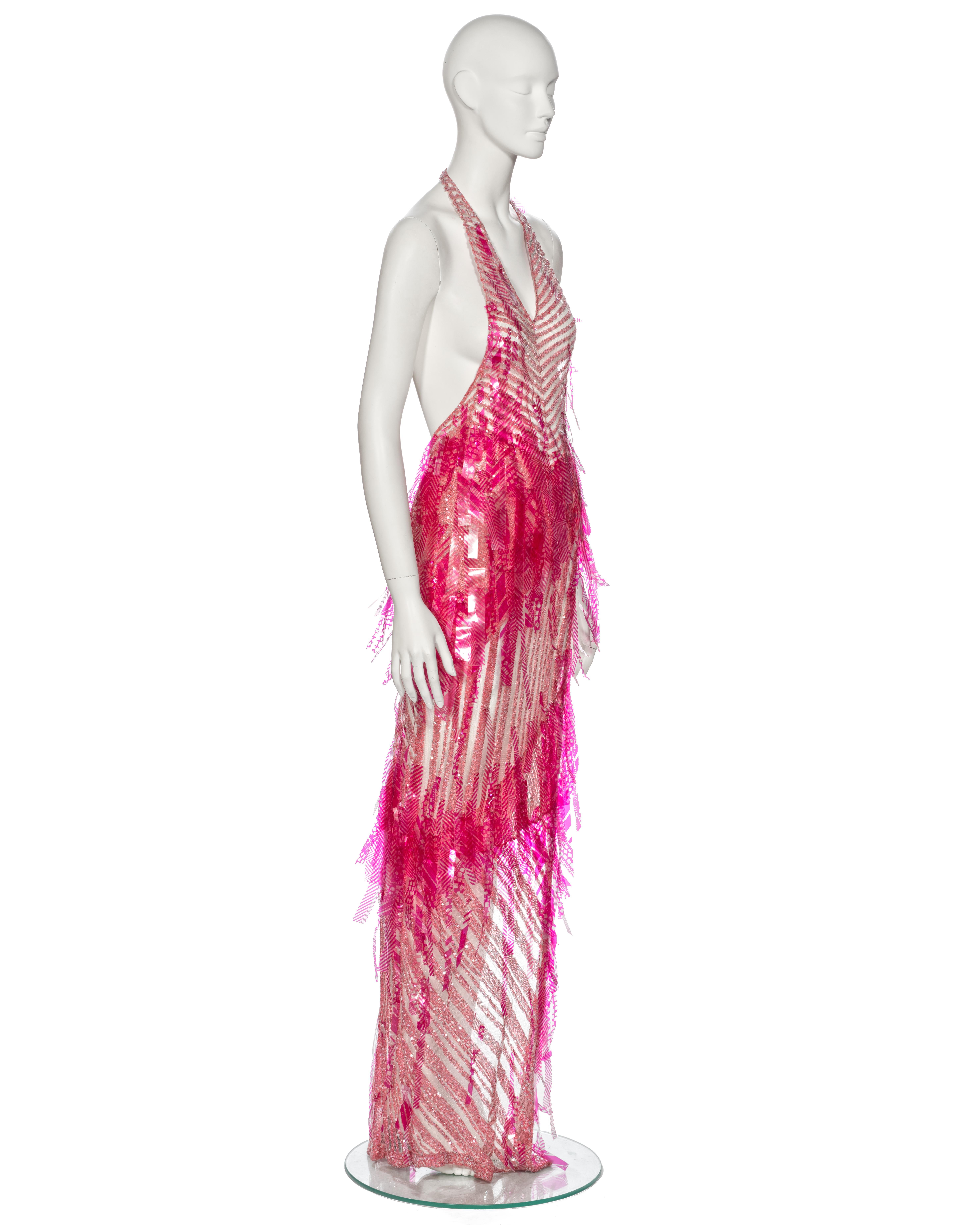 Julien MacDonald Pink Striped Knit Embellished Evening Dress, ss 2002 For Sale 6