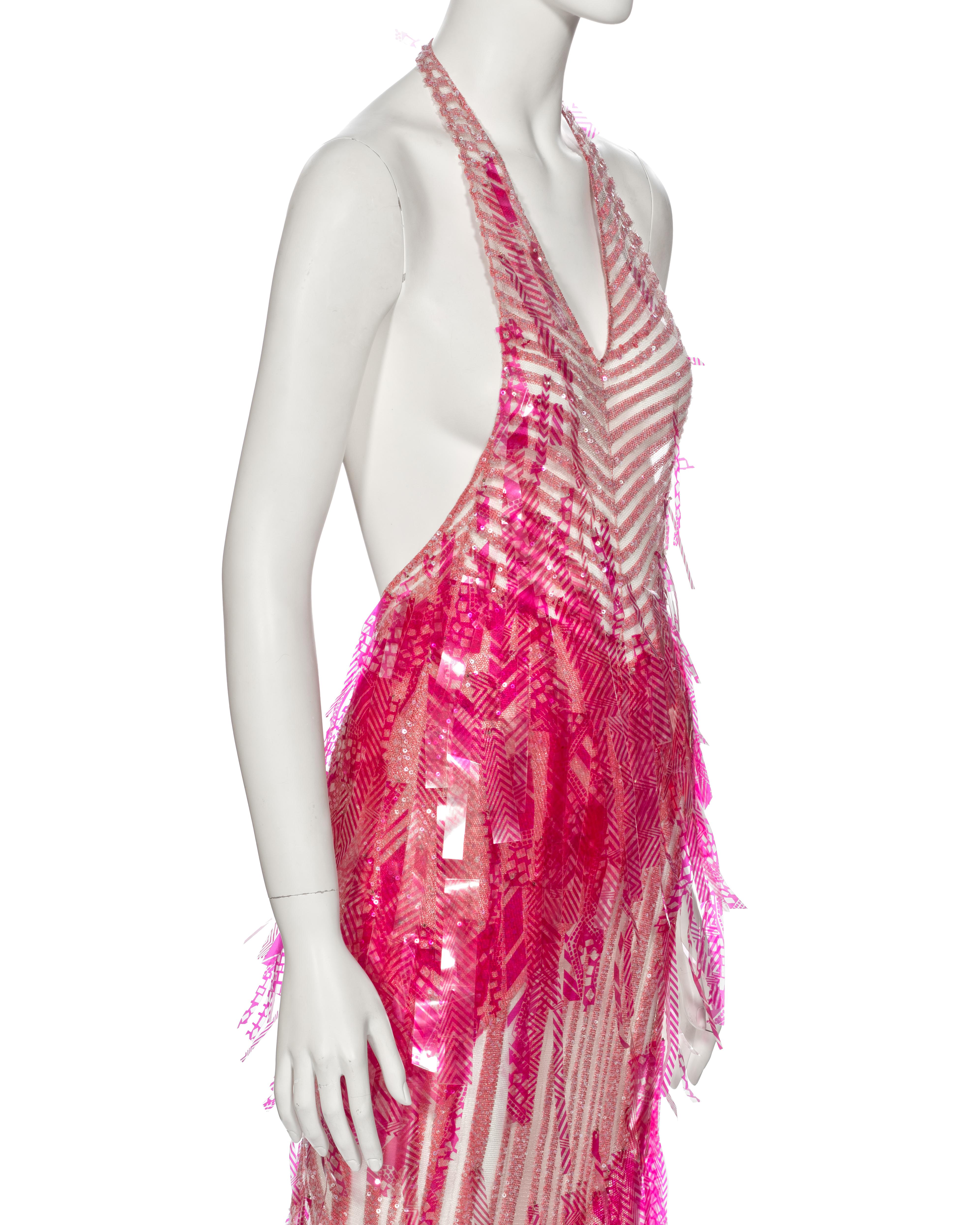 Julien MacDonald Pink Striped Knit Embellished Evening Dress, ss 2002 For Sale 7