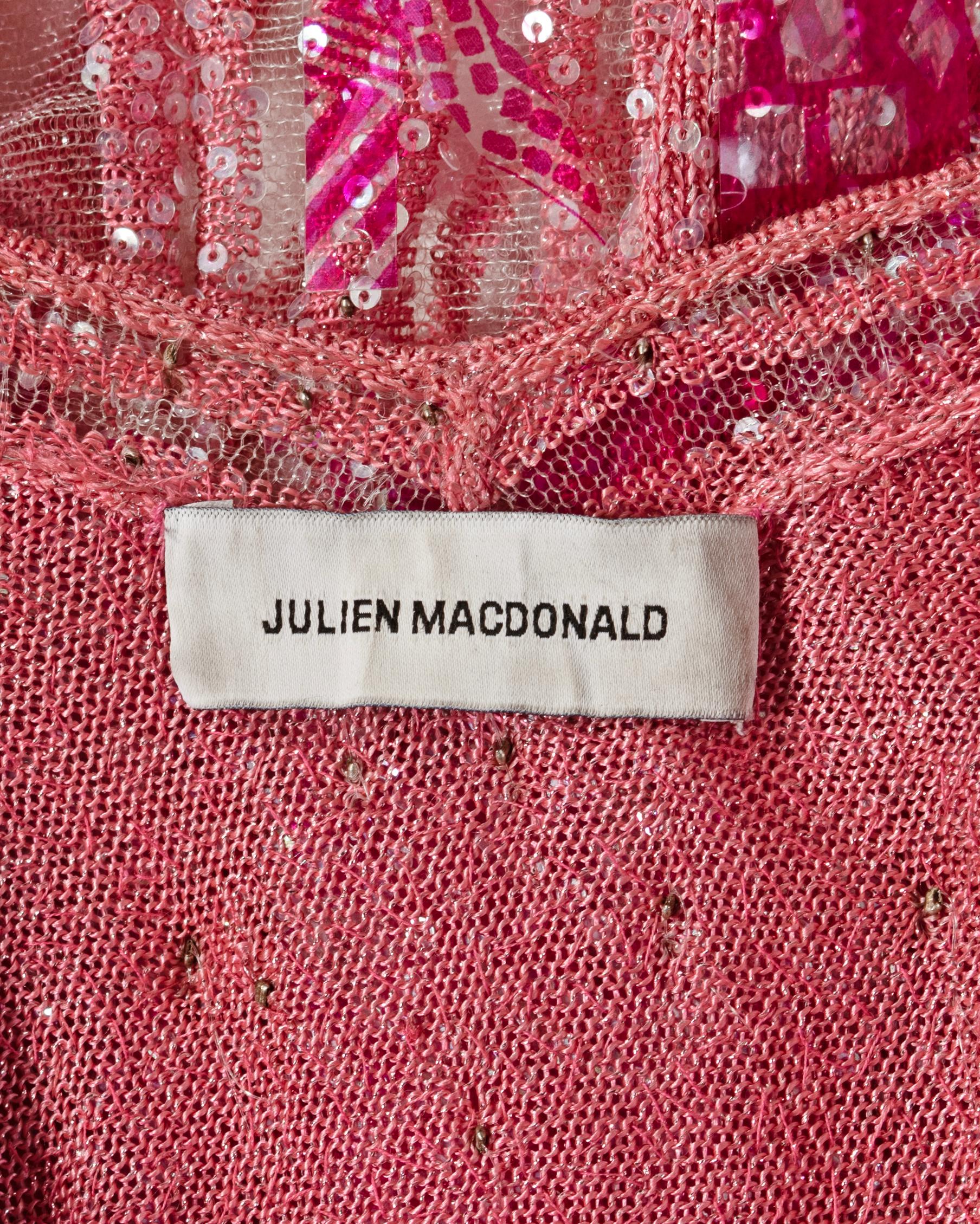 Julien MacDonald Pink Striped Knit Embellished Evening Dress, ss 2002 For Sale 8