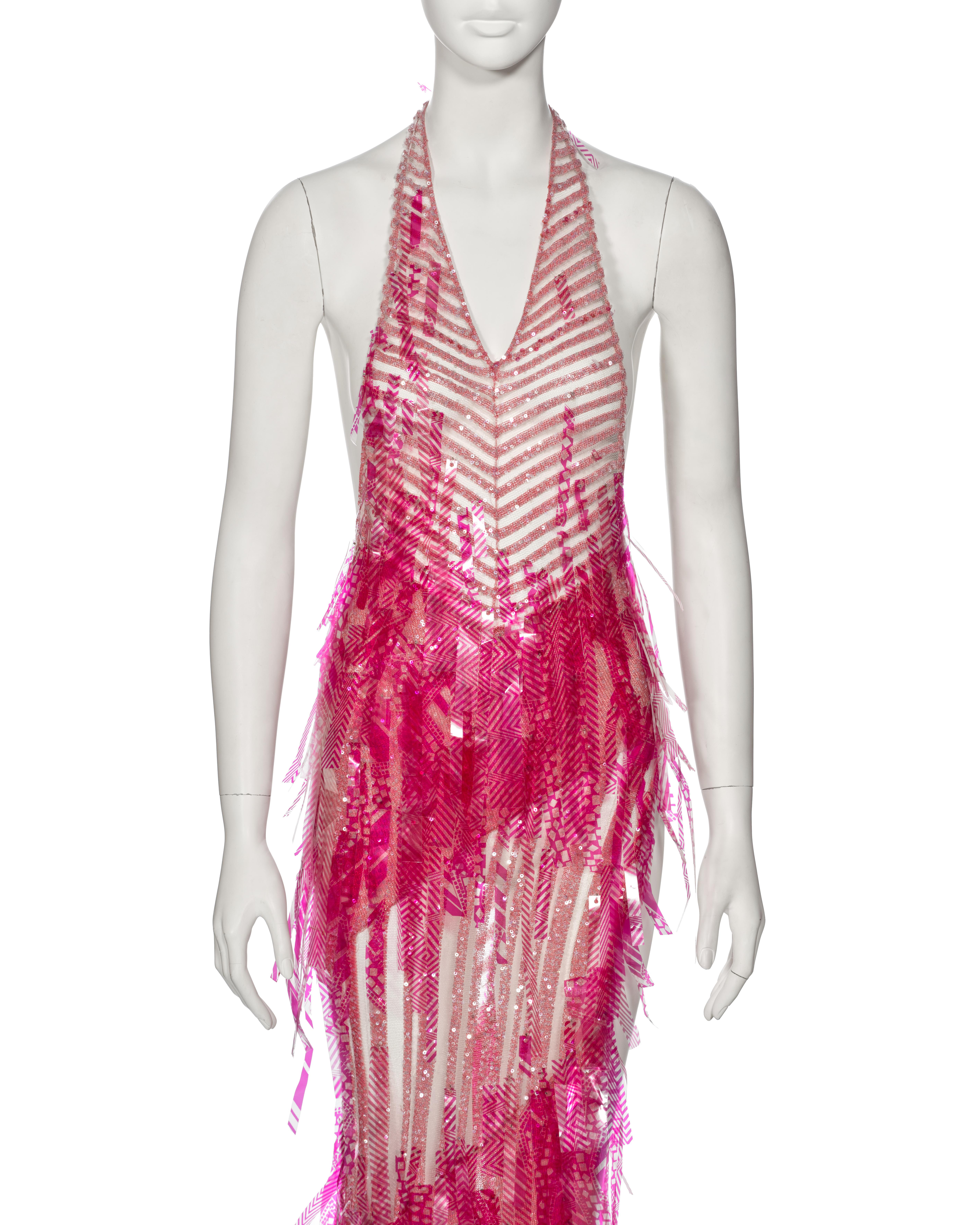 Julien MacDonald Pink Striped Knit Embellished Evening Dress, ss 2002 In Good Condition For Sale In London, GB