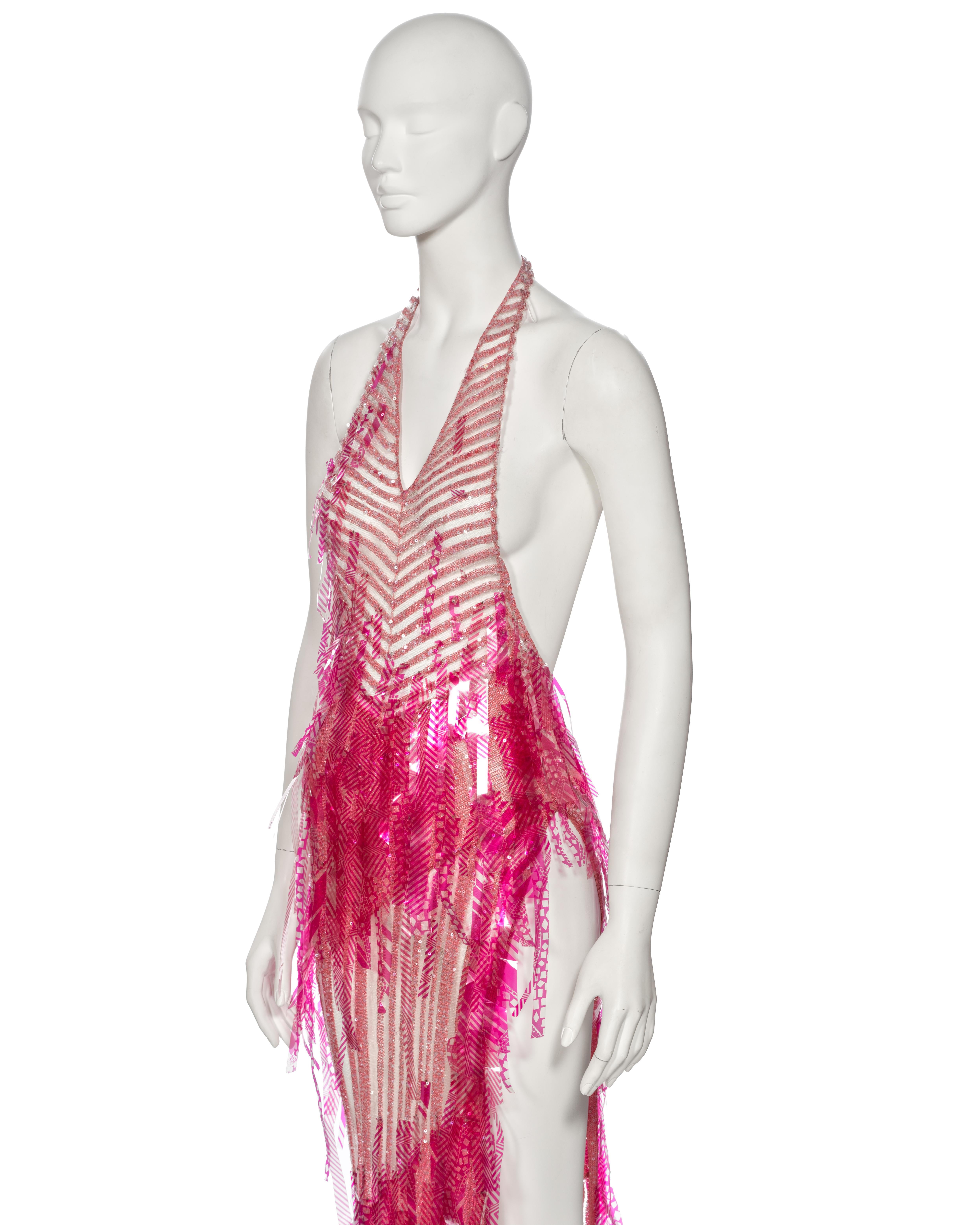 Julien MacDonald Pink Striped Knit Embellished Evening Dress, ss 2002 For Sale 1