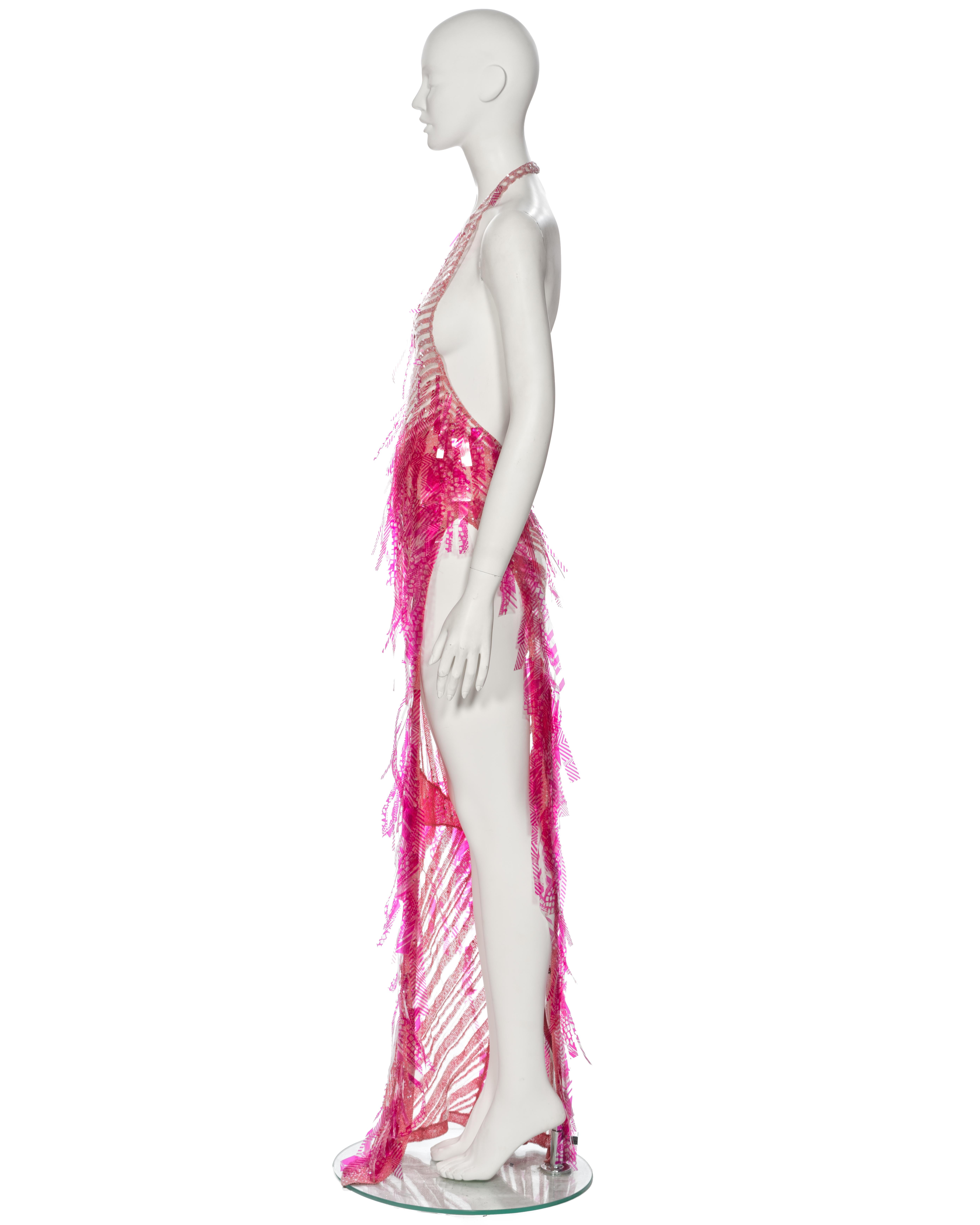 Julien MacDonald Pink Striped Knit Embellished Evening Dress, ss 2002 For Sale 2