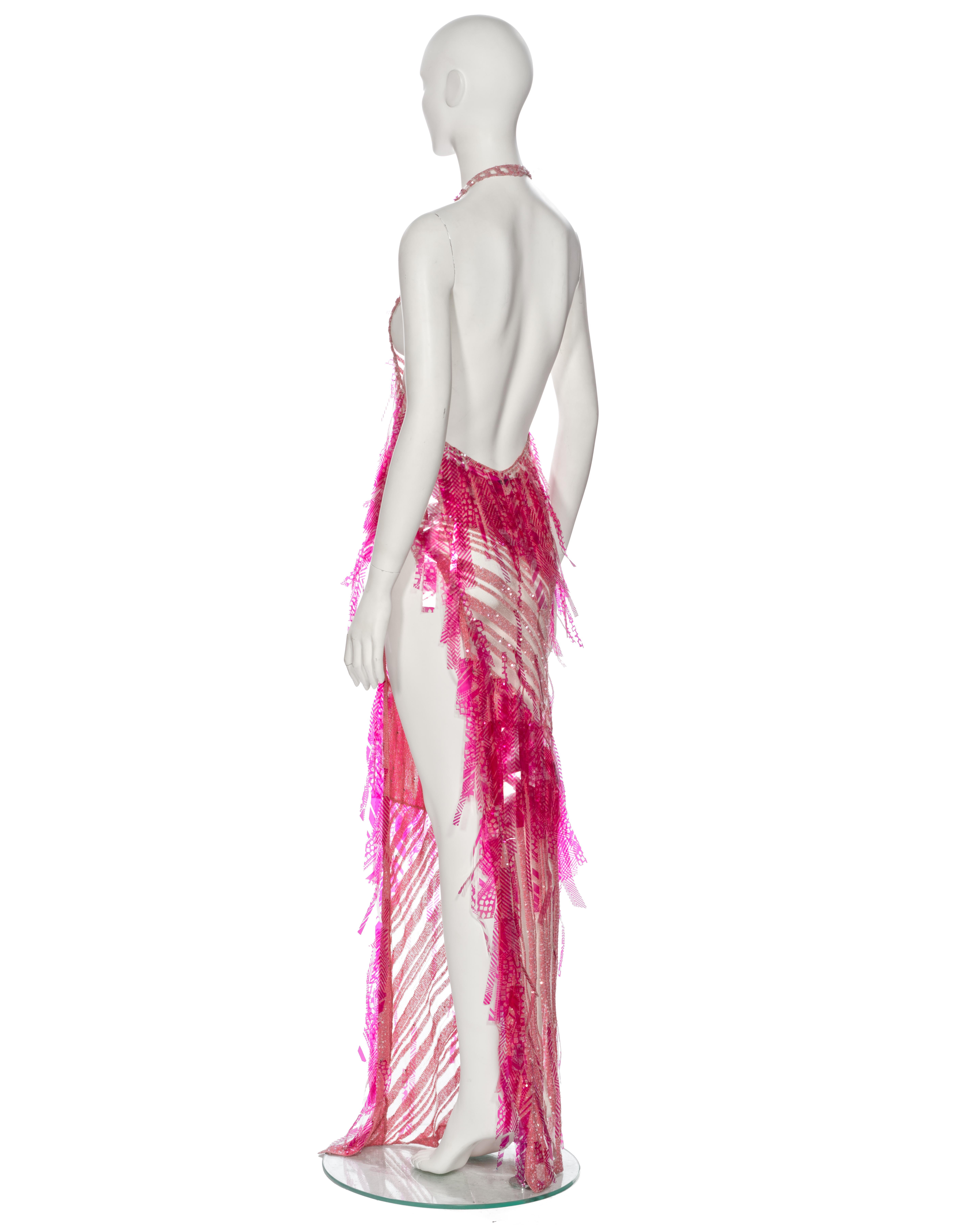 Julien MacDonald Pink Striped Knit Embellished Evening Dress, ss 2002 For Sale 3