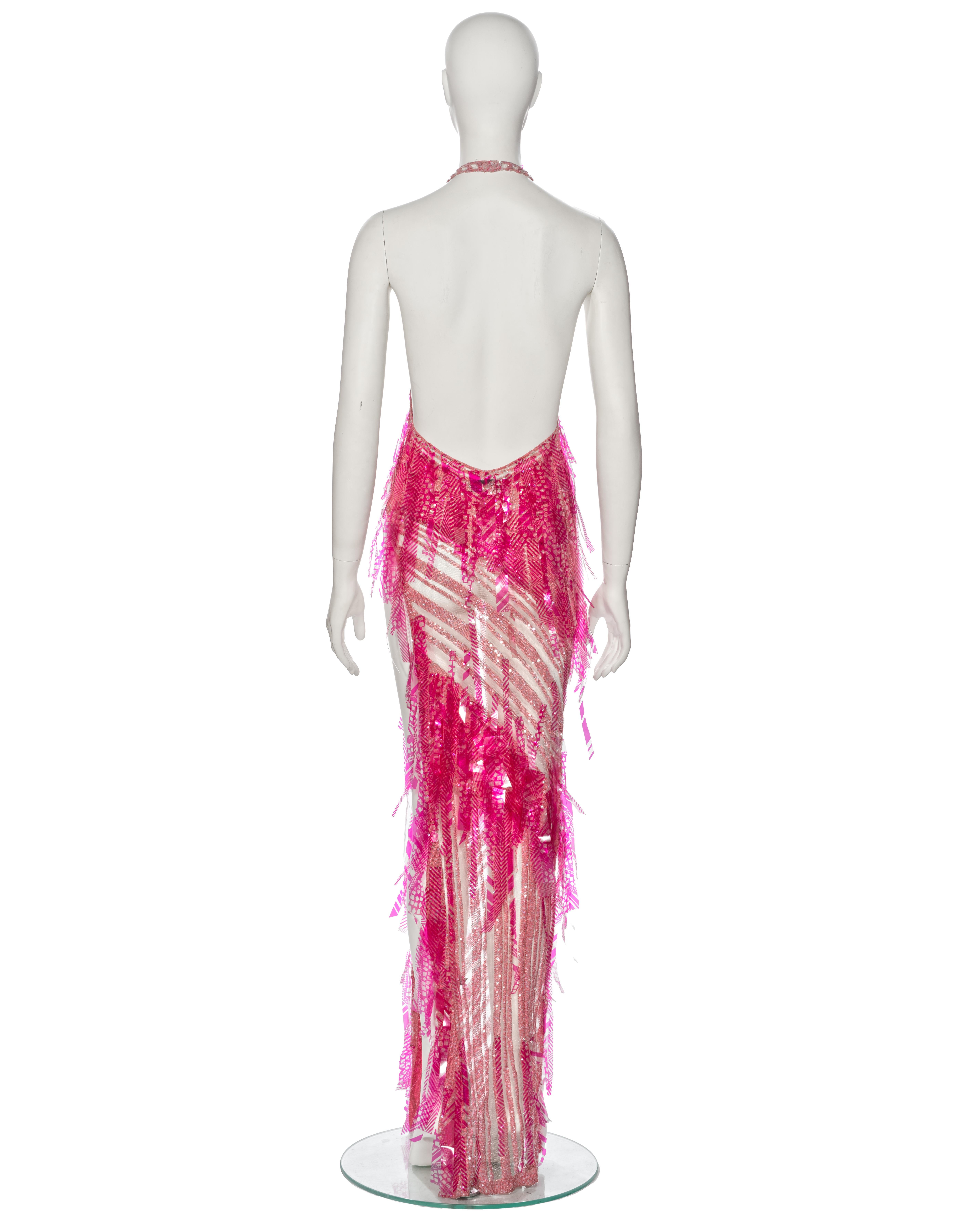Julien MacDonald Pink Striped Knit Embellished Evening Dress, ss 2002 For Sale 4