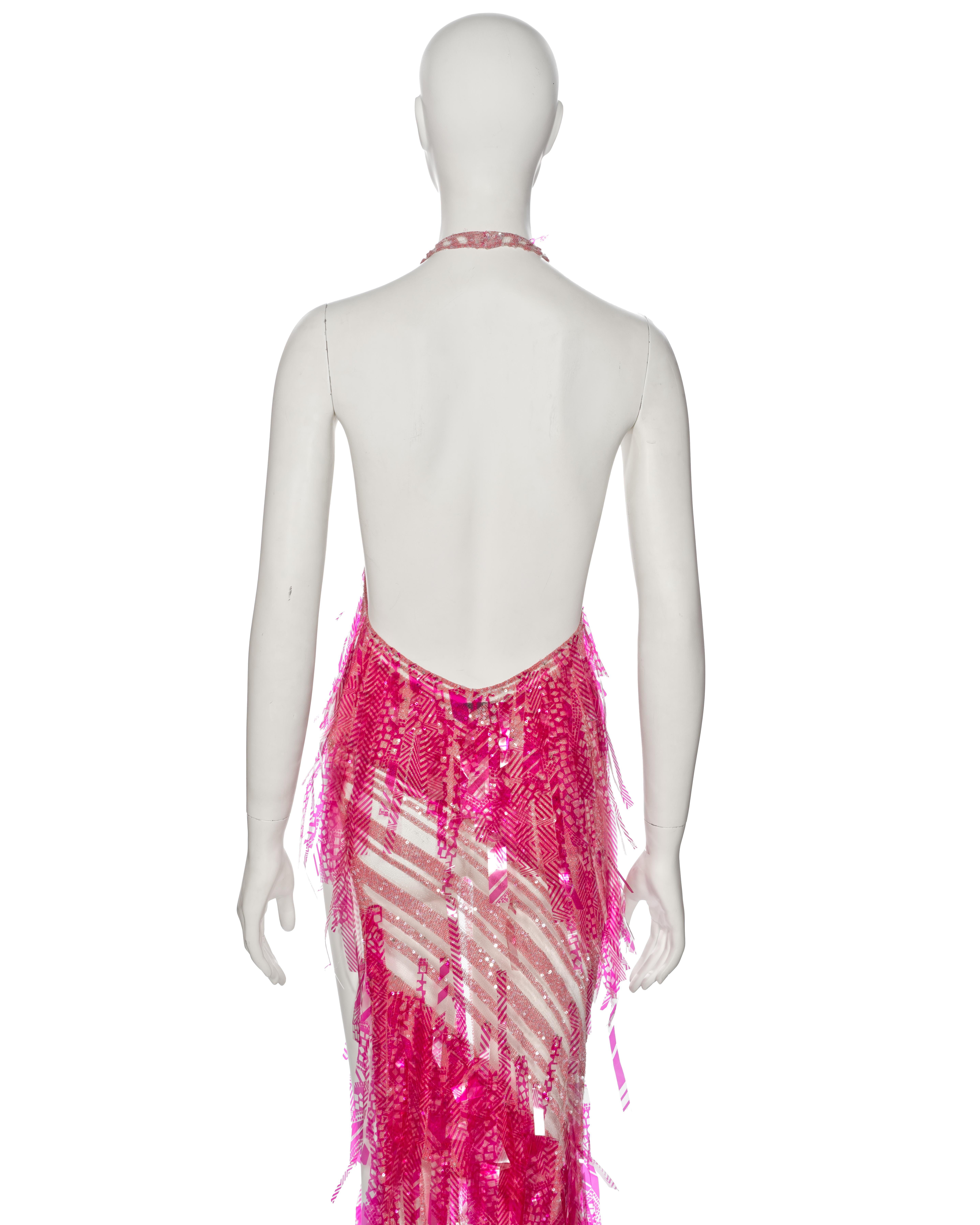 Julien MacDonald Pink Striped Knit Embellished Evening Dress, ss 2002 For Sale 5