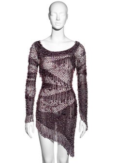 Julien Macdonald - Mini robe violette en maille crochet perlée, automne-hiver 2004