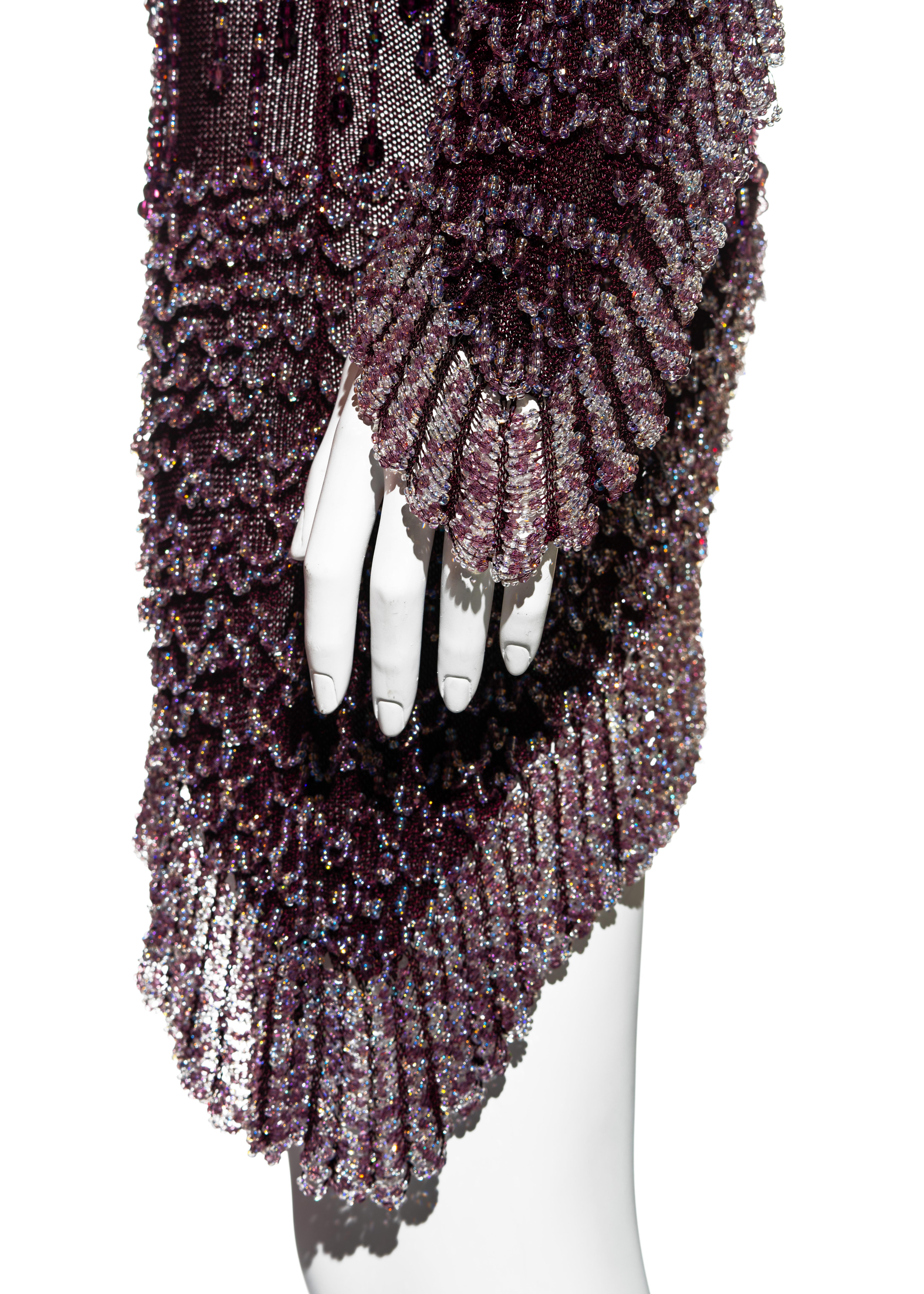 Julien Macdonald purple crochet knit beaded mini dress, fw 2004 1